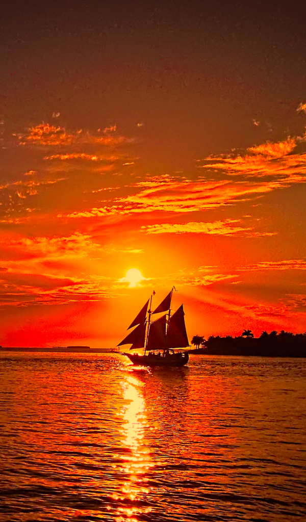 Download mobile wallpaper Nature, Sunset, Silhouette, Ocean, Sailboat, Vehicle, Vehicles, Sailing Ship for free.