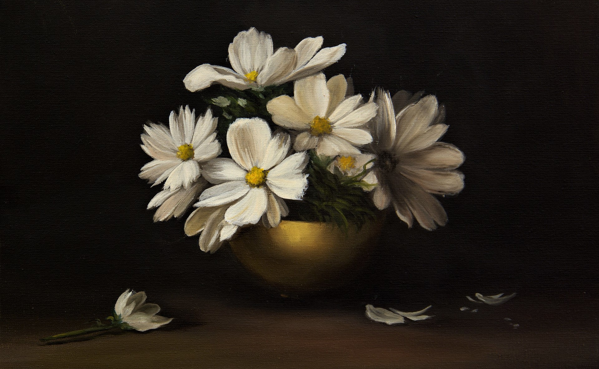 artistic, painting, bowl, flower, still life, white flower