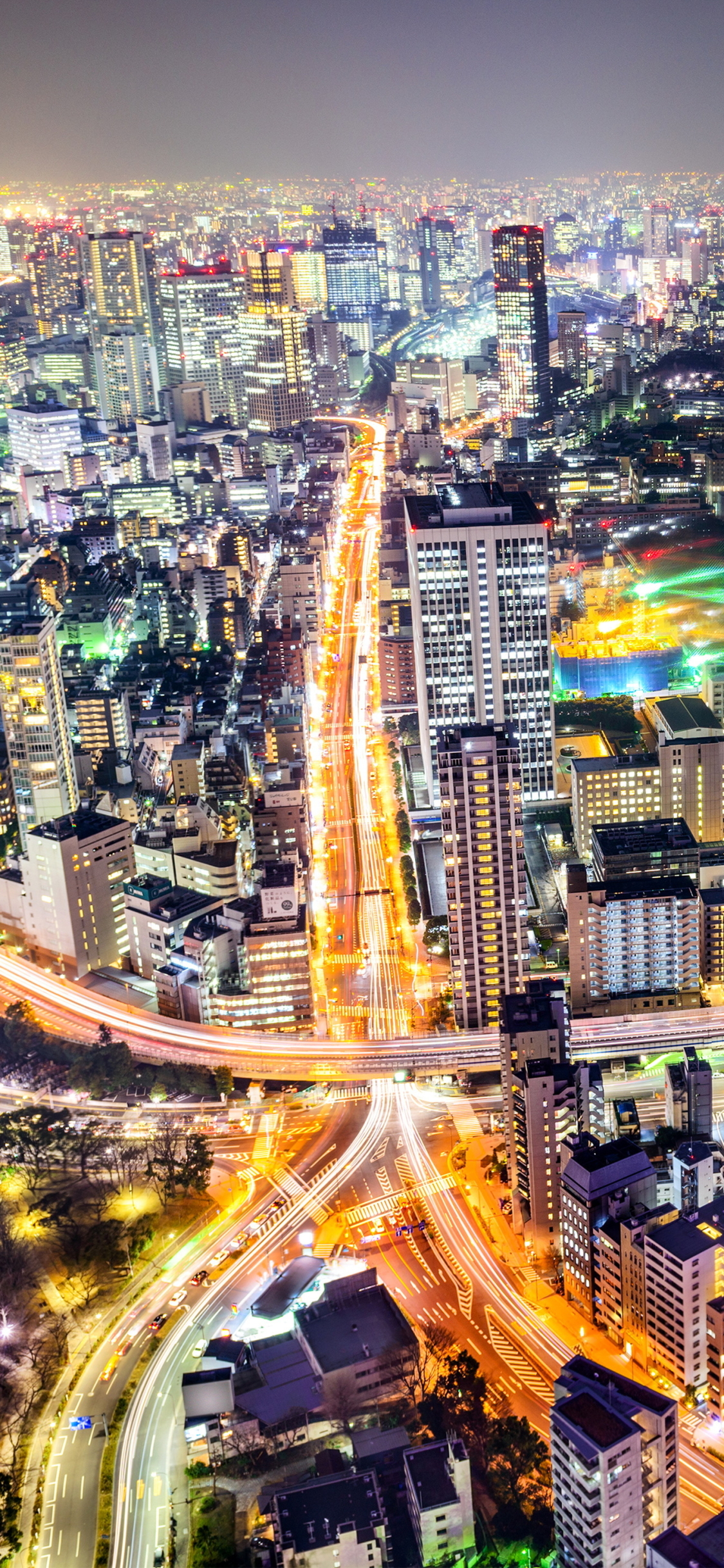 無料モバイル壁紙都市, 街, 建物, 地平線, 光, 道, 日本, 東京, 夜, マンメイド, タイムラプス, 街並み, 空中をダウンロードします。