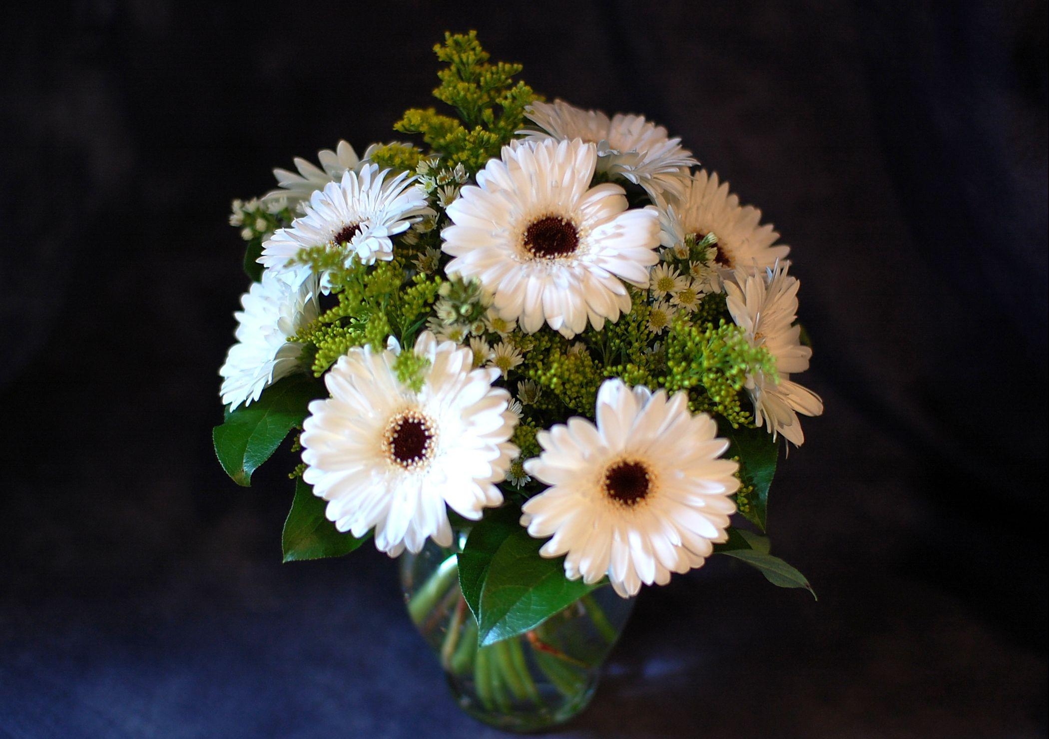 Free download wallpaper Flowers, Gerberas, Greens, Bouquet, Vase on your PC desktop