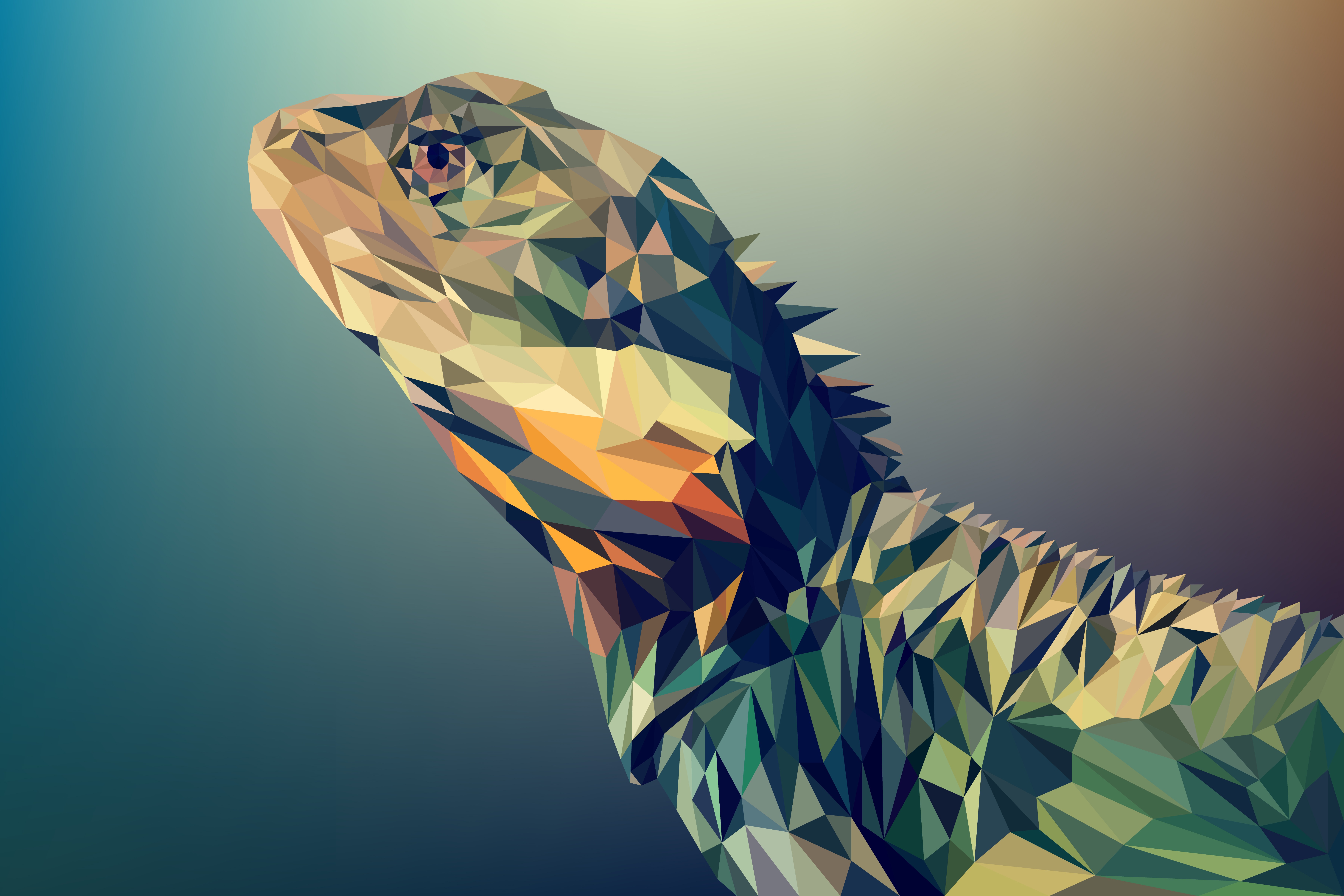 abstract, facets, lizard, low poly, polygon, reptile