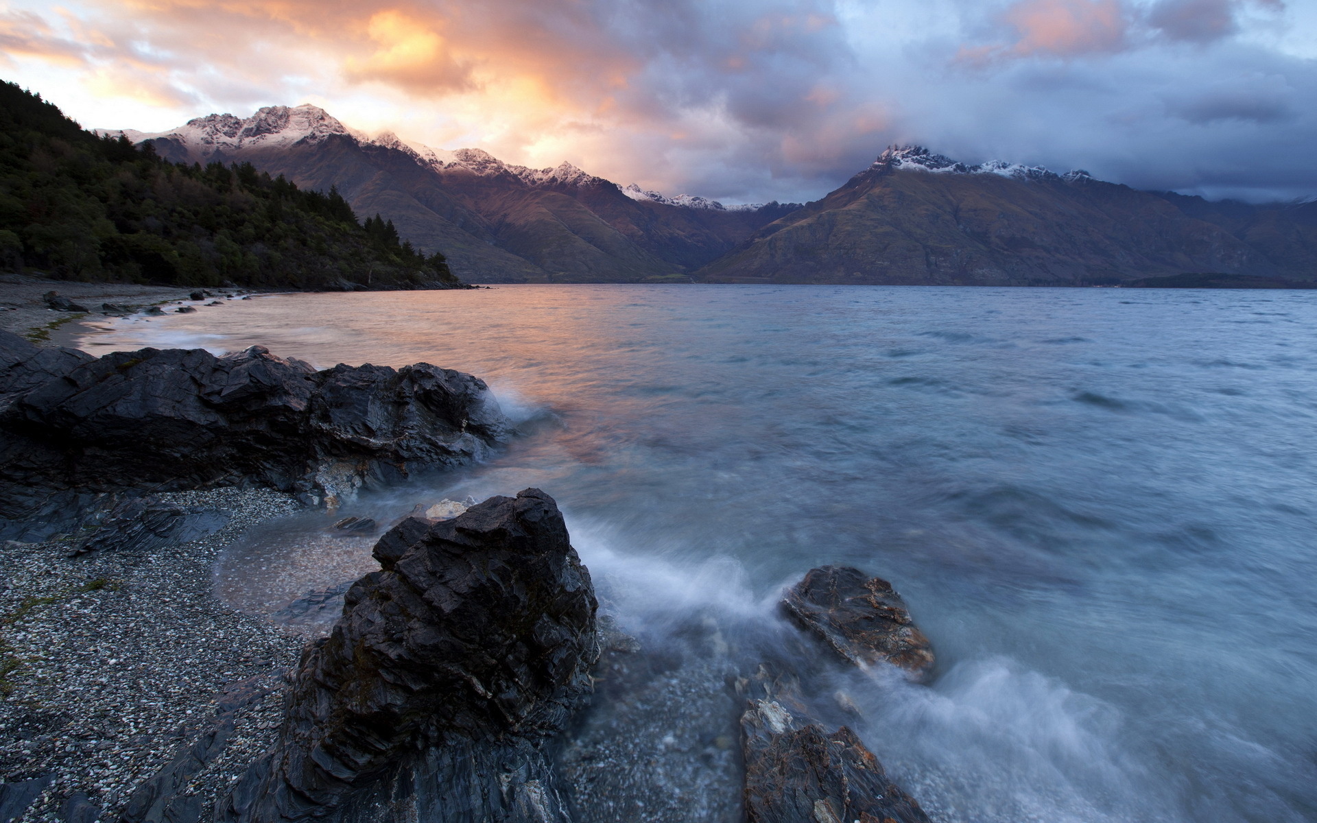 Free download wallpaper Landscape, Sunset, Mountains, Mountain, Ocean, Earth, Cloud on your PC desktop