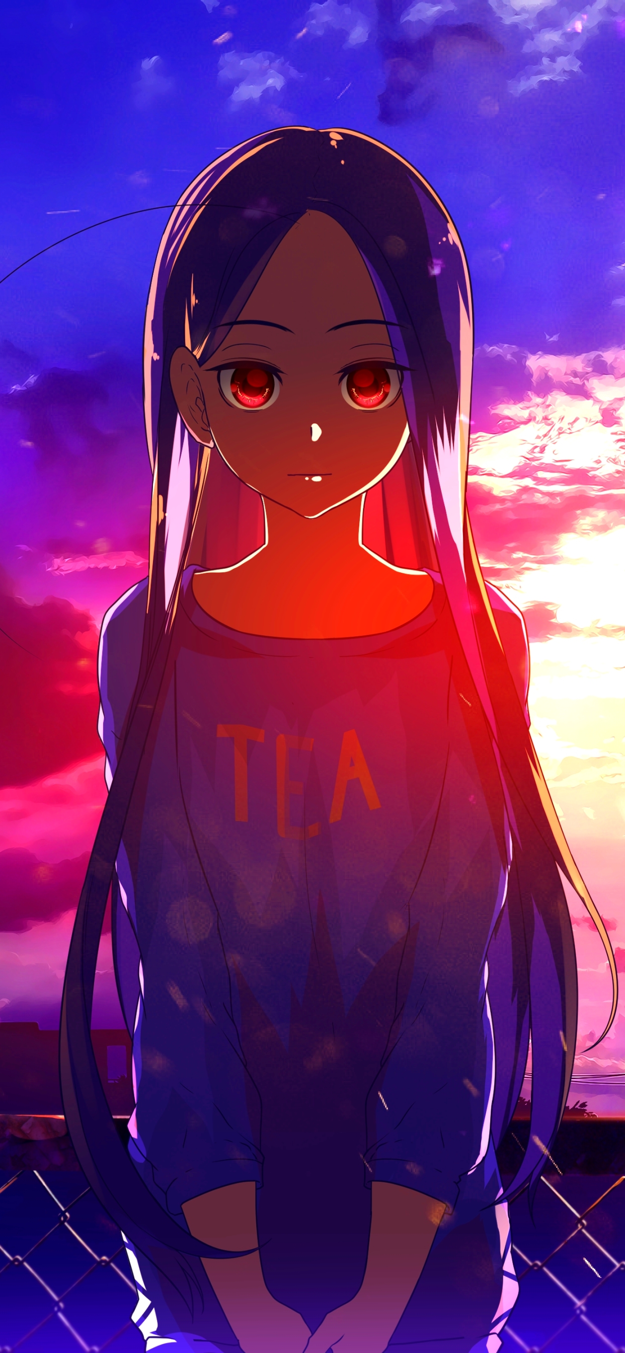 Download mobile wallpaper Anime, Sunset, Original, Red Eyes for free.