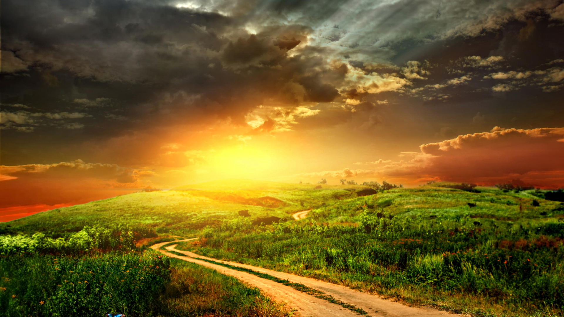 Download mobile wallpaper Landscape, Sunset, Path, Artistic for free.