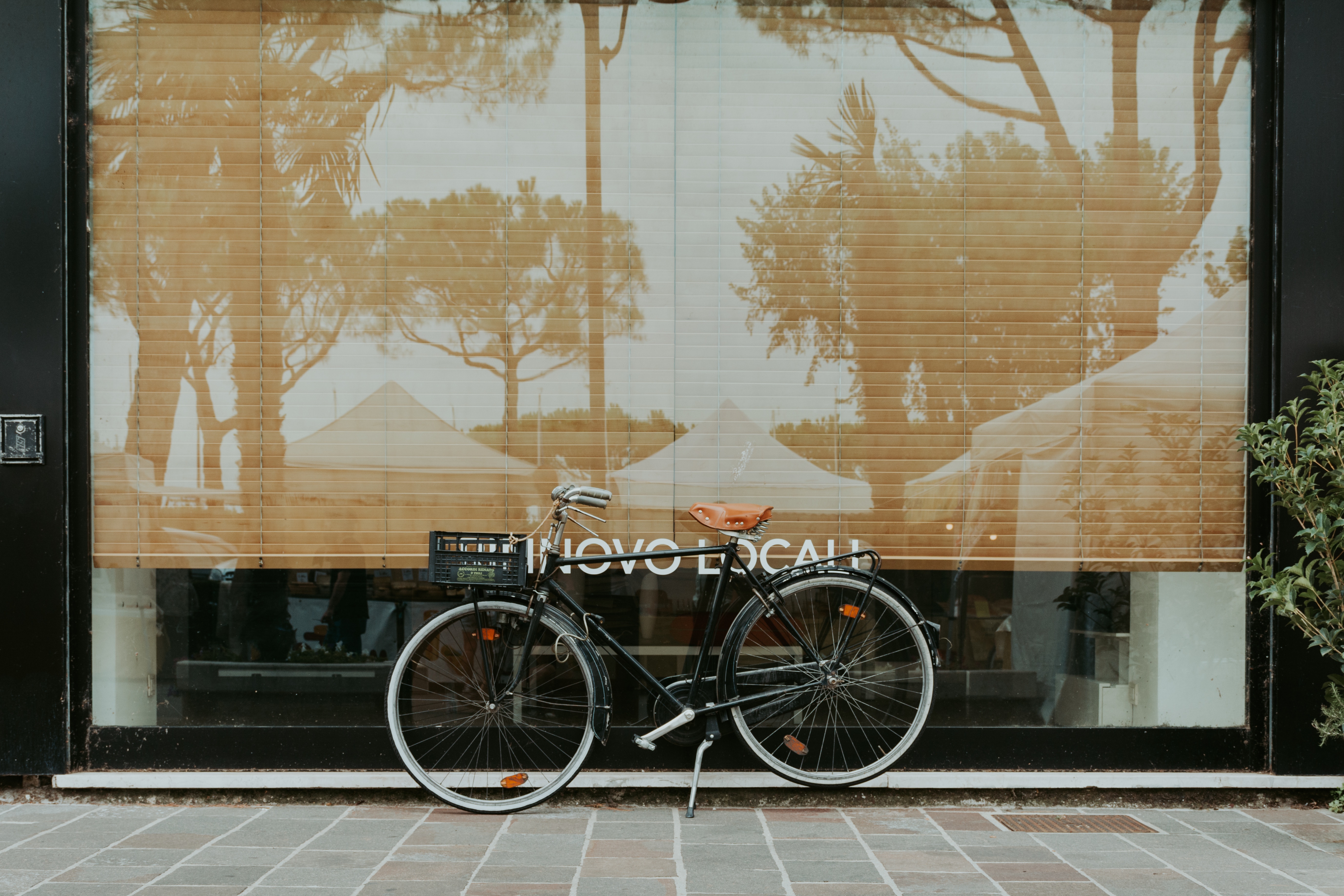 80535 скачать картинку велосипед, отражение, разное, улица, фасада - обои и заставки бесплатно