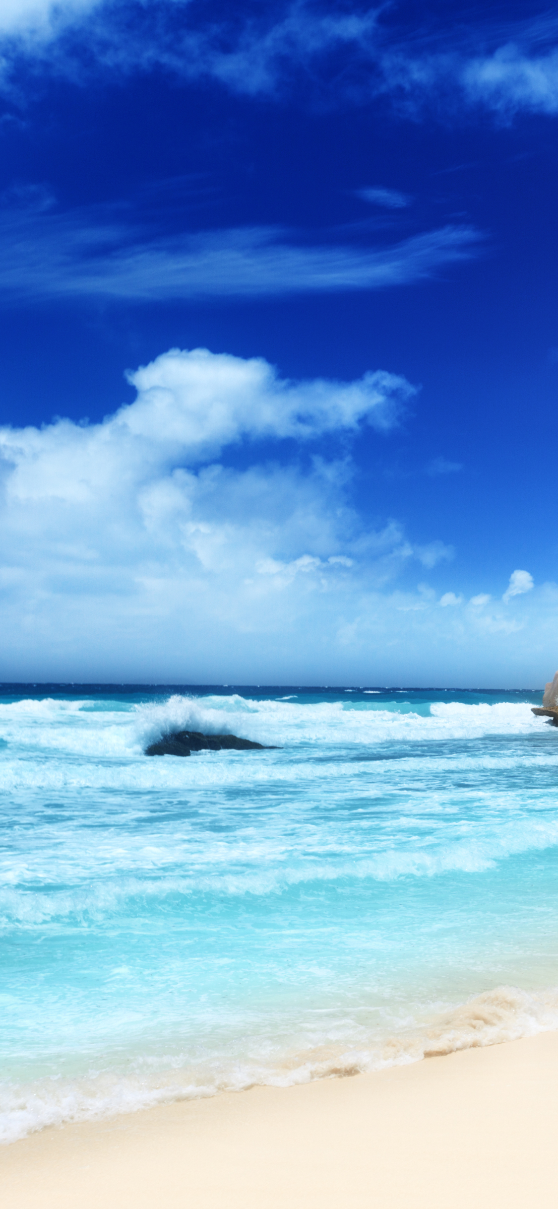 Download mobile wallpaper Sky, Ocean, Earth, Tropical, Seychelles, Seashore for free.