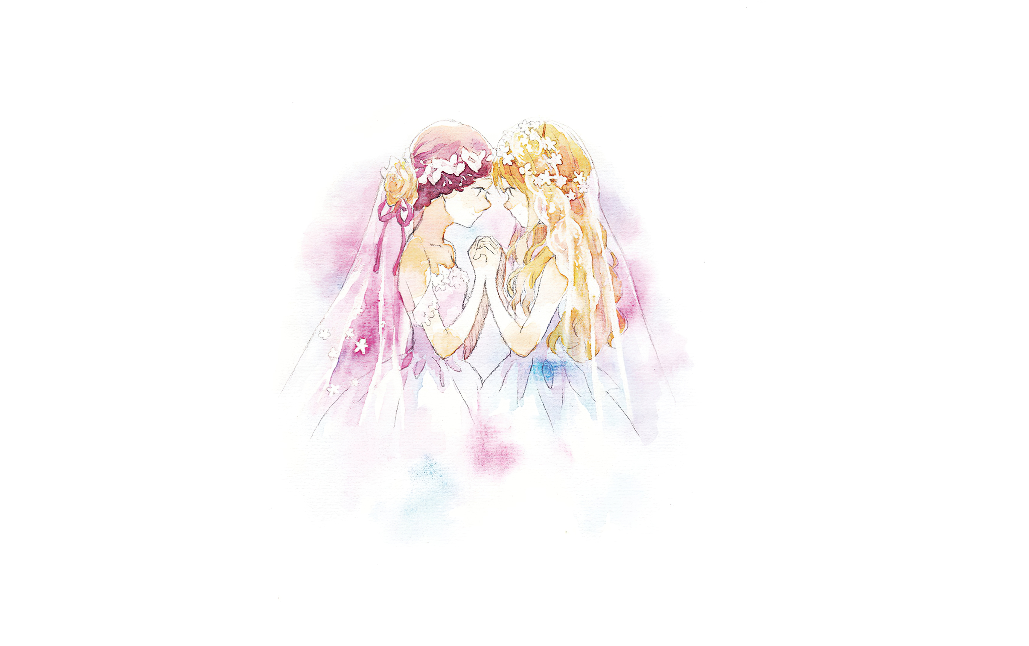 Download mobile wallpaper Anime, Flower, Veil, Blonde, Original, Wedding Dress, Long Hair, Brown Hair, Short Hair for free.