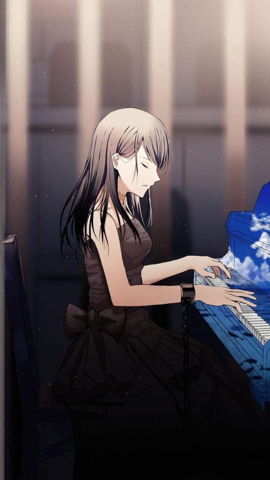 Download mobile wallpaper Anime, Piano, Original, Long Hair, White Hair for free.