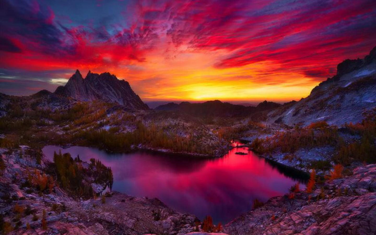 Free download wallpaper Landscape, Sunset, Sky, Mountain, Lake, Earth on your PC desktop