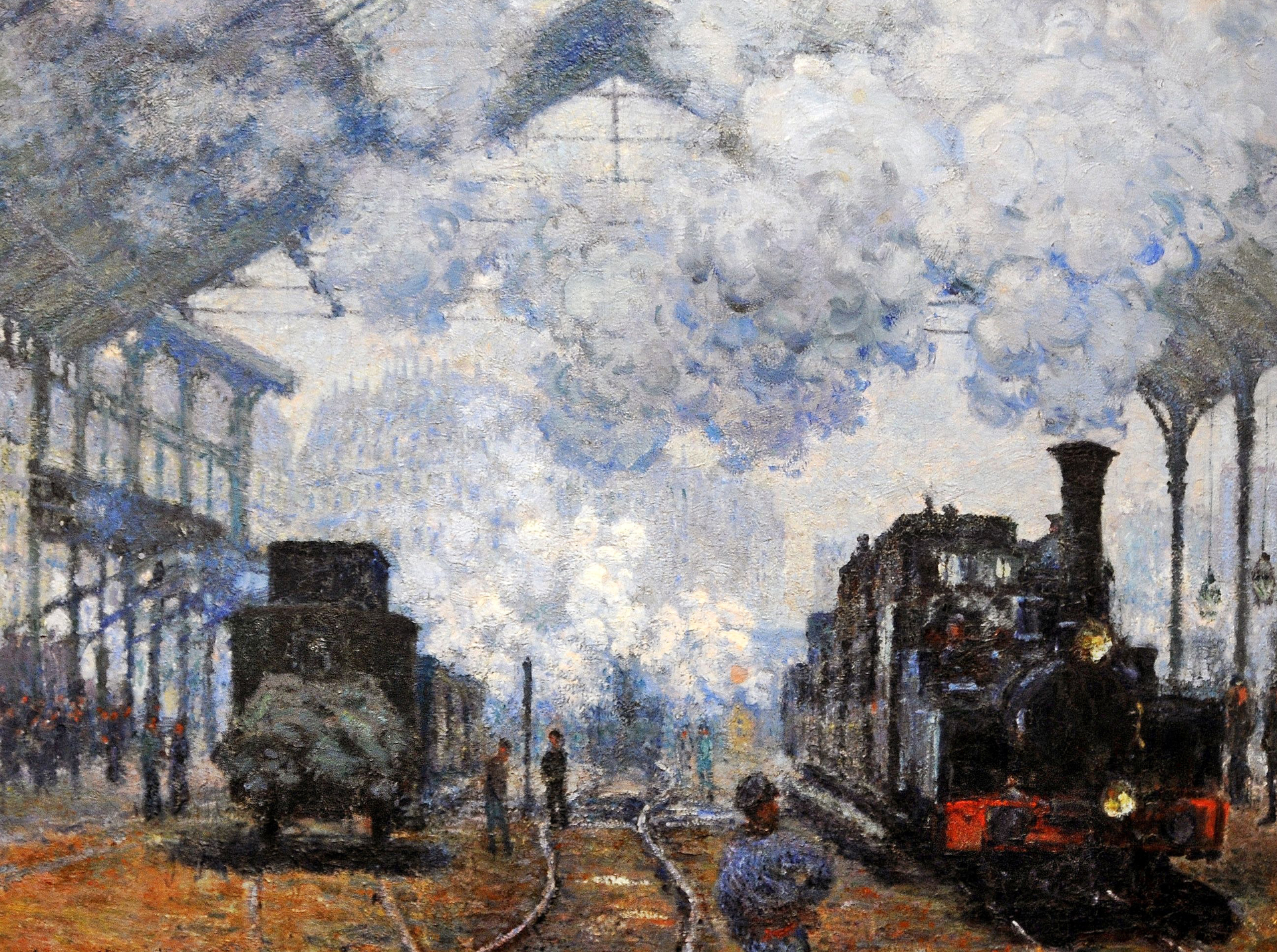 Free download wallpaper Smoke, Painting, Artistic, Train, Train Station on your PC desktop