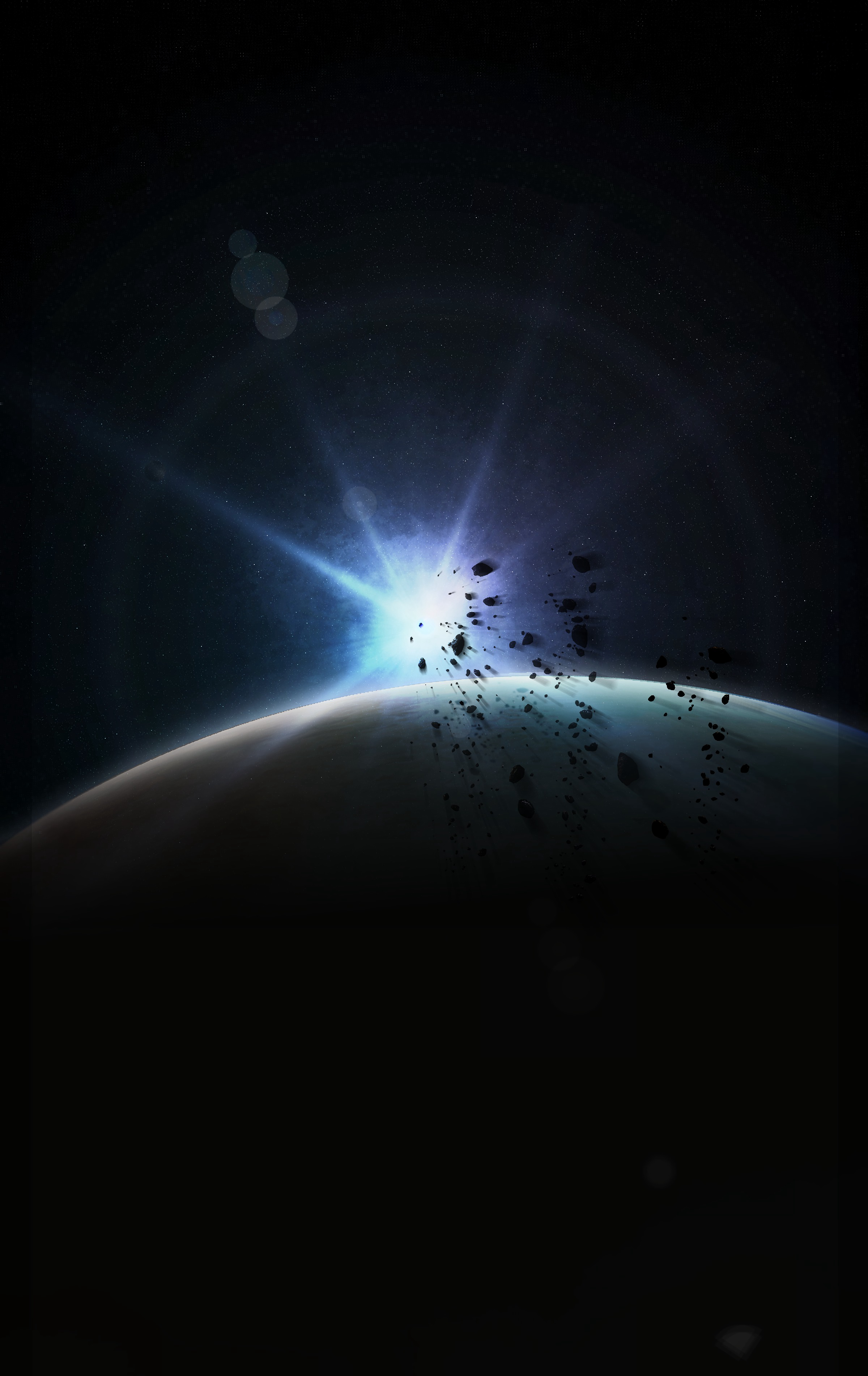 120768 Hintergrundbild herunterladen universum, blitz, dunkel, blendung, planet, planeten, asteroiden - Bildschirmschoner und Bilder kostenlos