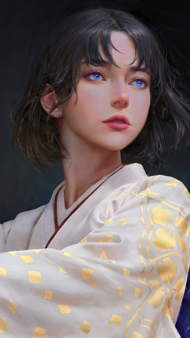 Download mobile wallpaper Fantasy, Blue Eyes, Japanese, Women Warrior for free.