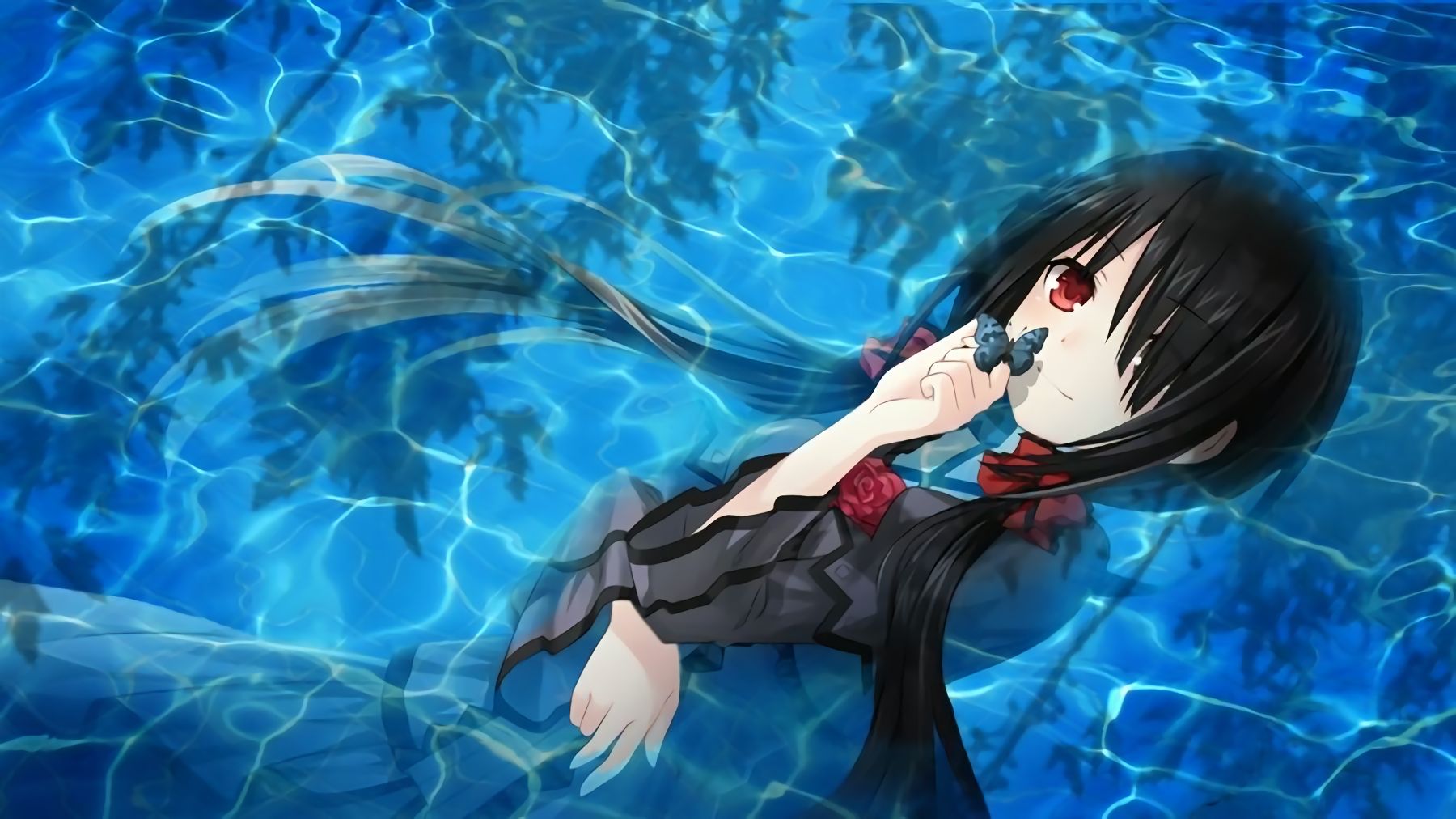 Download mobile wallpaper Anime, Water, Cute, Red Eyes, Black Hair, Long Hair, Date A Live, Kurumi Tokisaki for free.