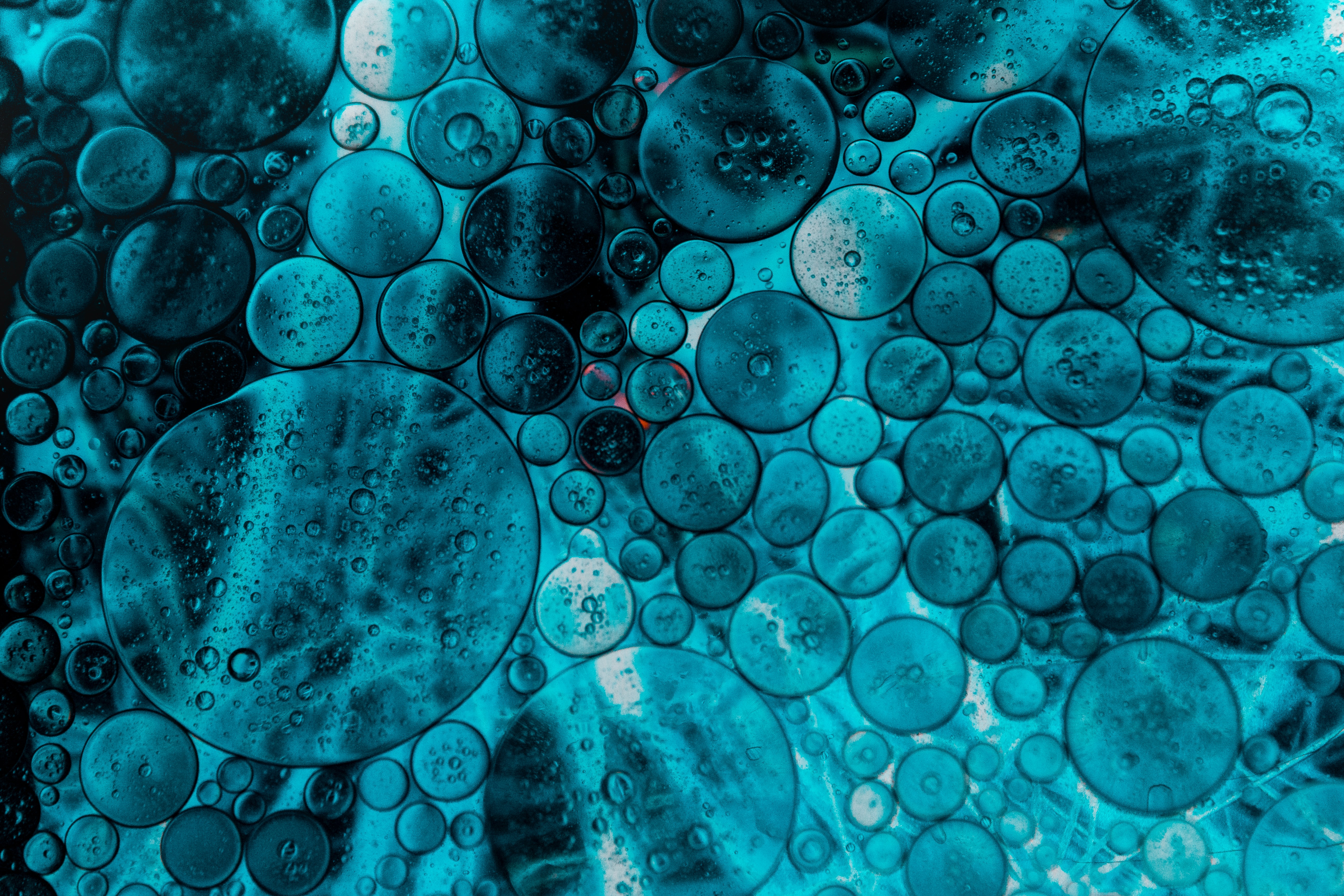 Horizontal Wallpaper blue, bubbles, macro, liquid, butter, oil