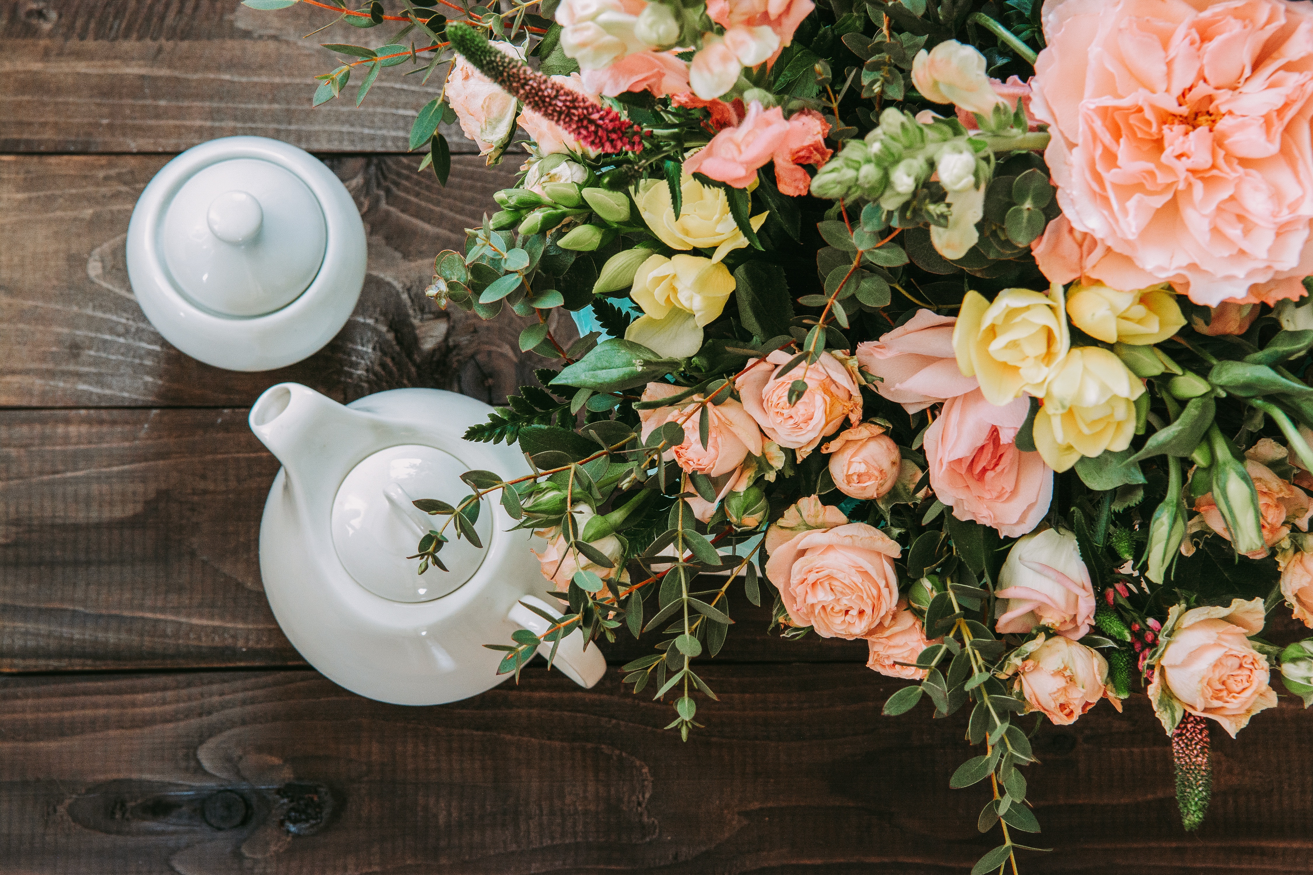 food, bouquet, teapot, kettle, tea drinking, tea party Image for desktop