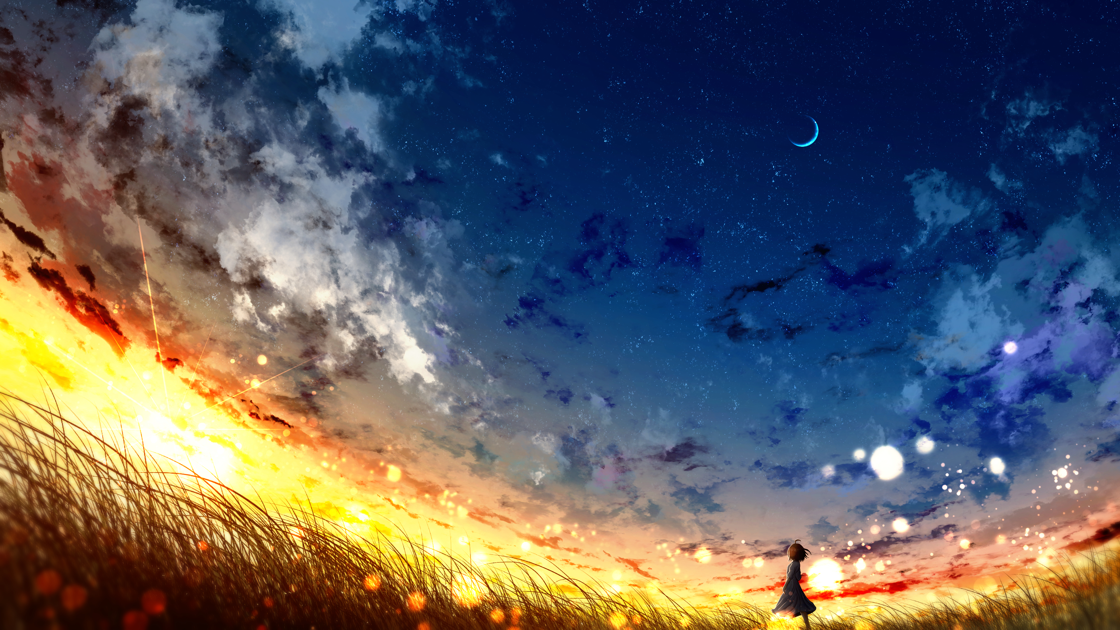 Free download wallpaper Anime, Sunset, Sky, Starry Sky on your PC desktop