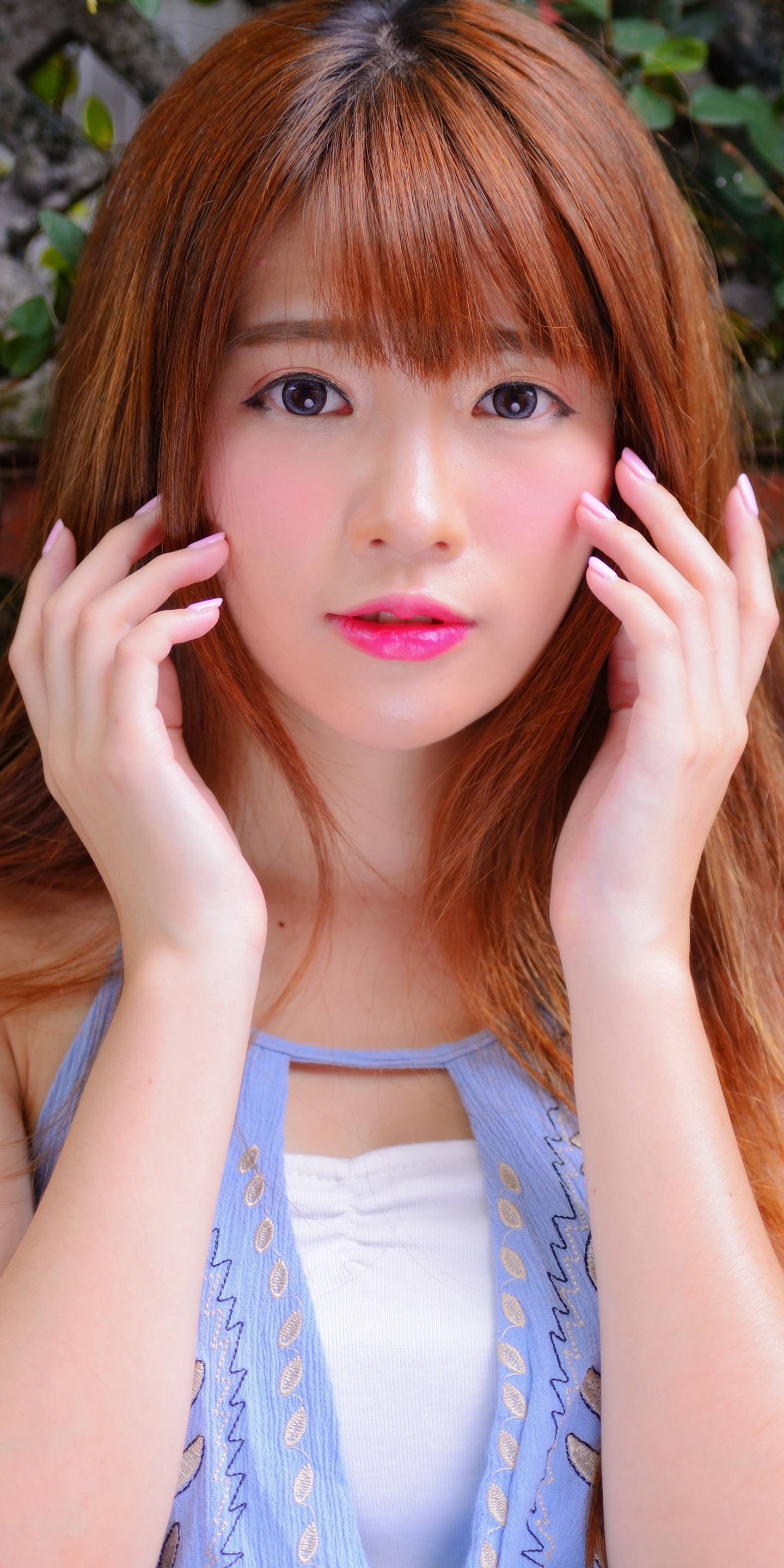 Download mobile wallpaper Redhead, Model, Women, Blue Eyes, Asian, Lipstick for free.