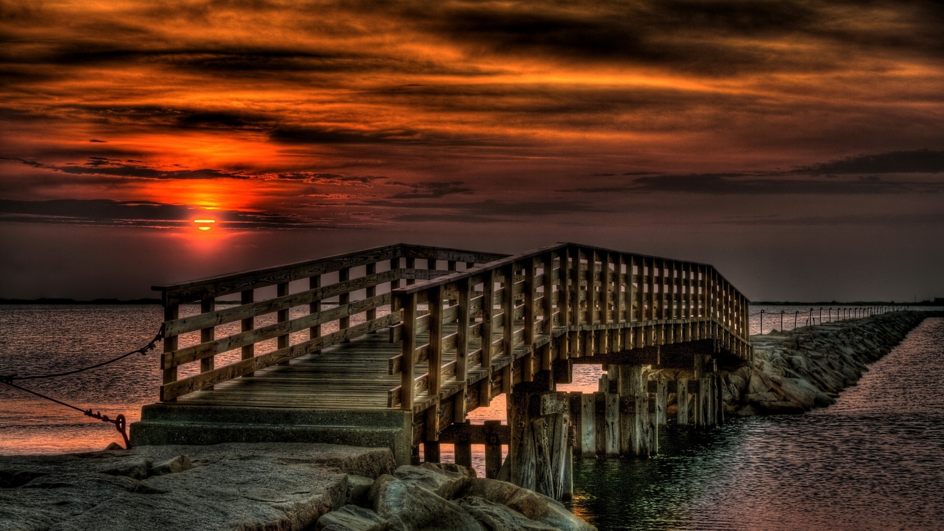 Handy-Wallpaper Bridges, Sunset, Landschaft kostenlos herunterladen.