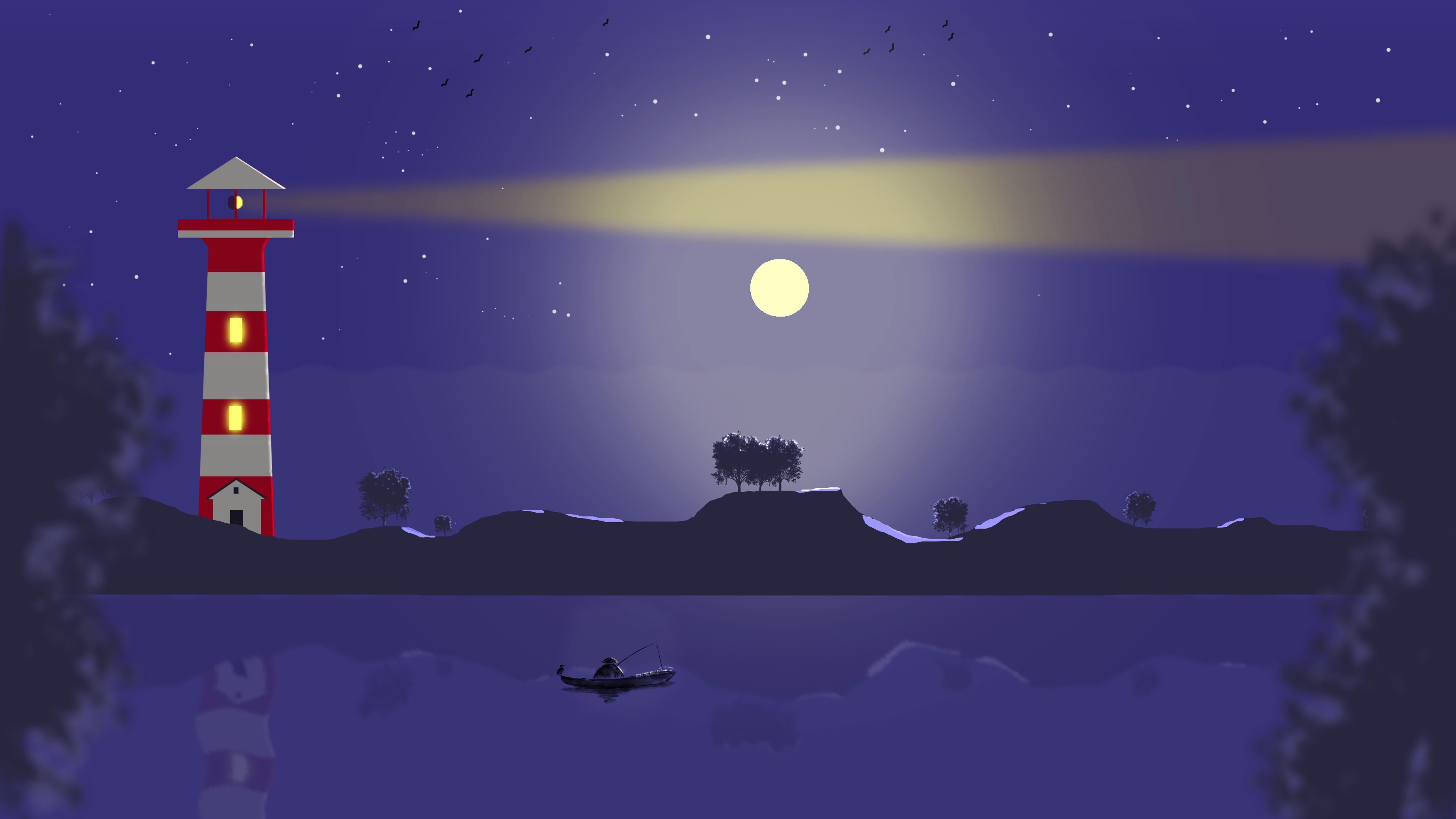 Free download wallpaper Landscape, Night, Moon, Lighthouse, Artistic on your PC desktop