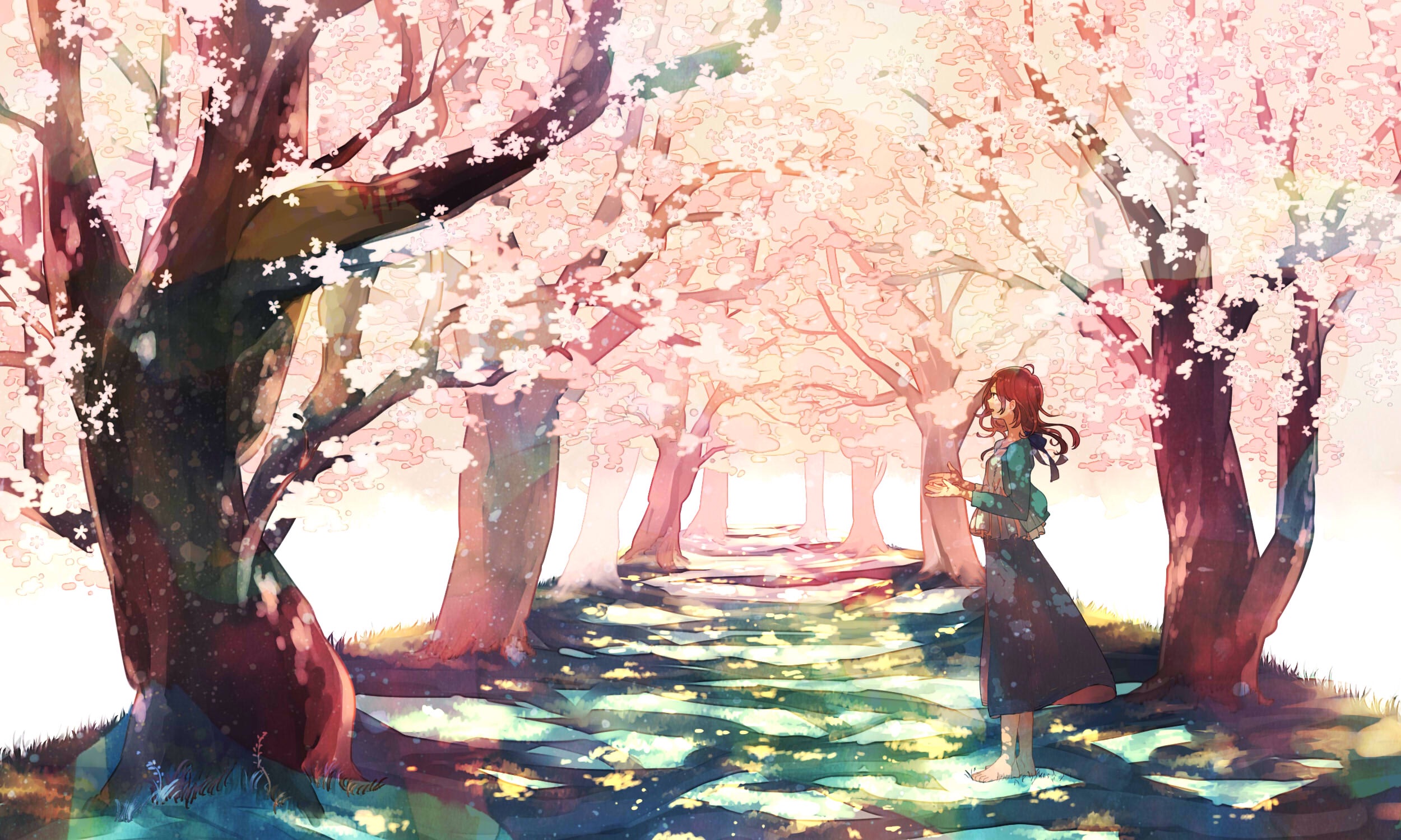 Download mobile wallpaper Anime, Tree, Girl, Blossom for free.