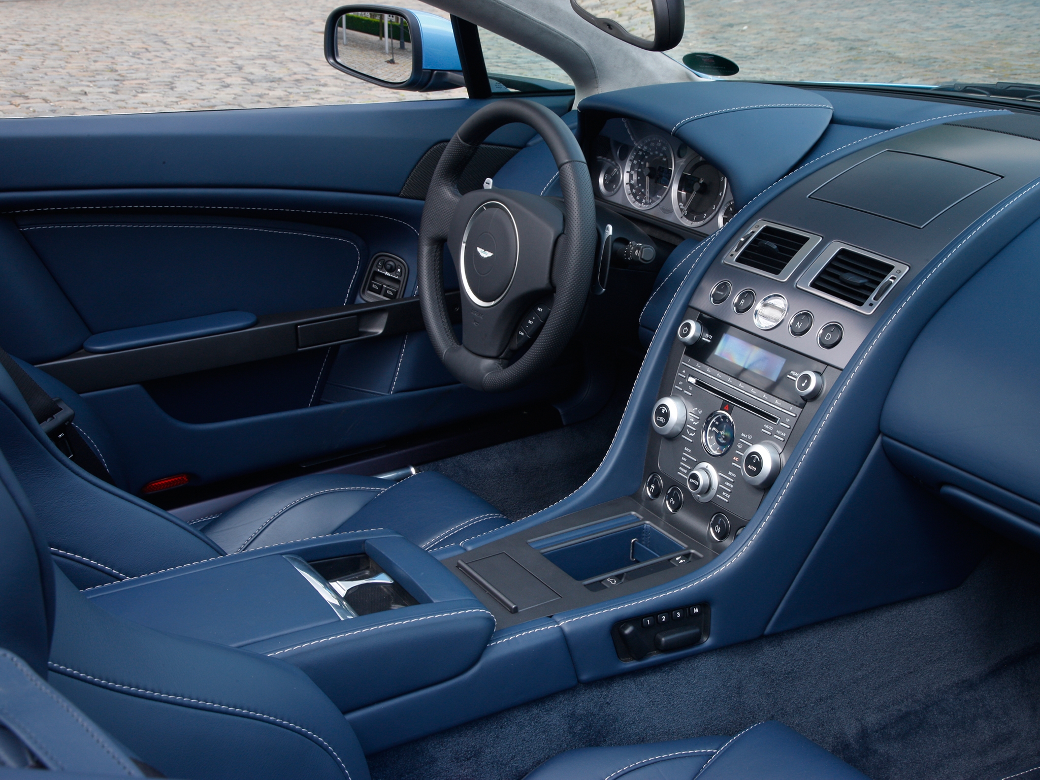 salon, cars, interior, aston martin, blue, 2008, steering wheel, rudder, speedometer, v8, vantage