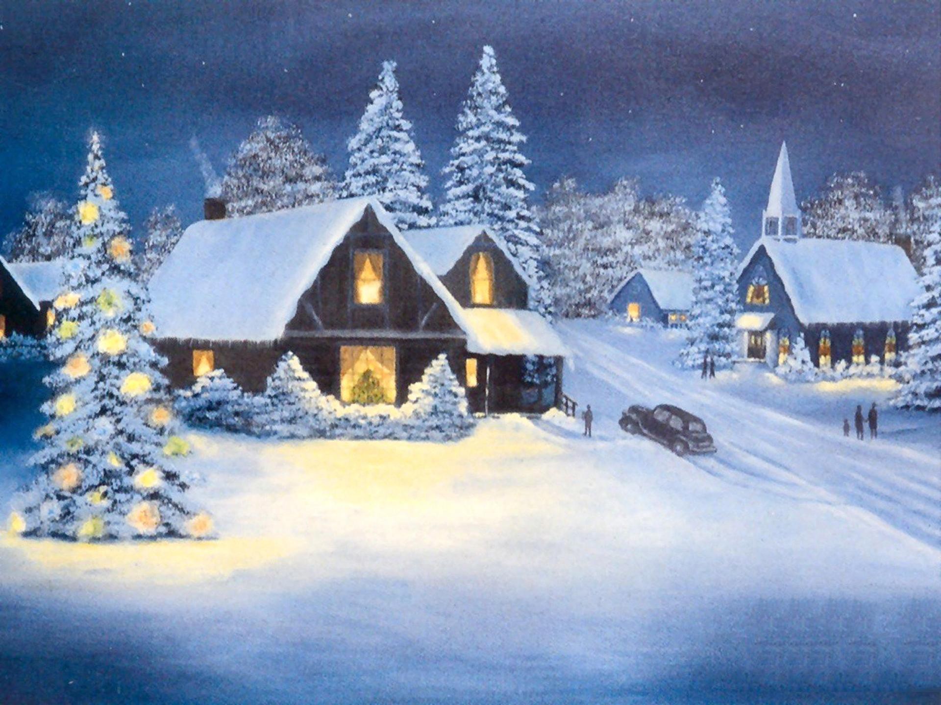 Скачать картинку Зима, Снег, Дом, Картина, Художественные в телефон бесплатно.