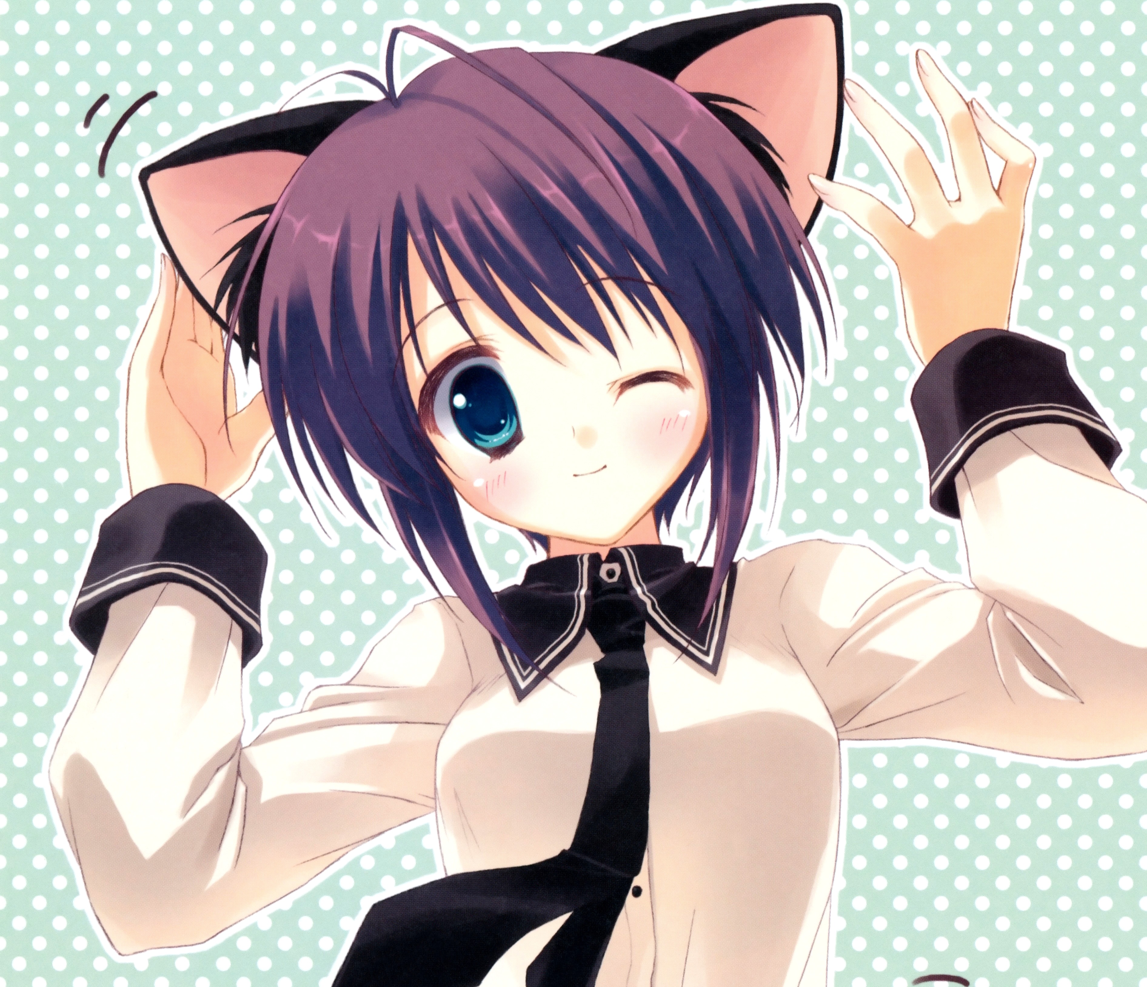 Laden Sie das Zwinkern, Original, Animes, Katzenmädchen-Bild kostenlos auf Ihren PC-Desktop herunter