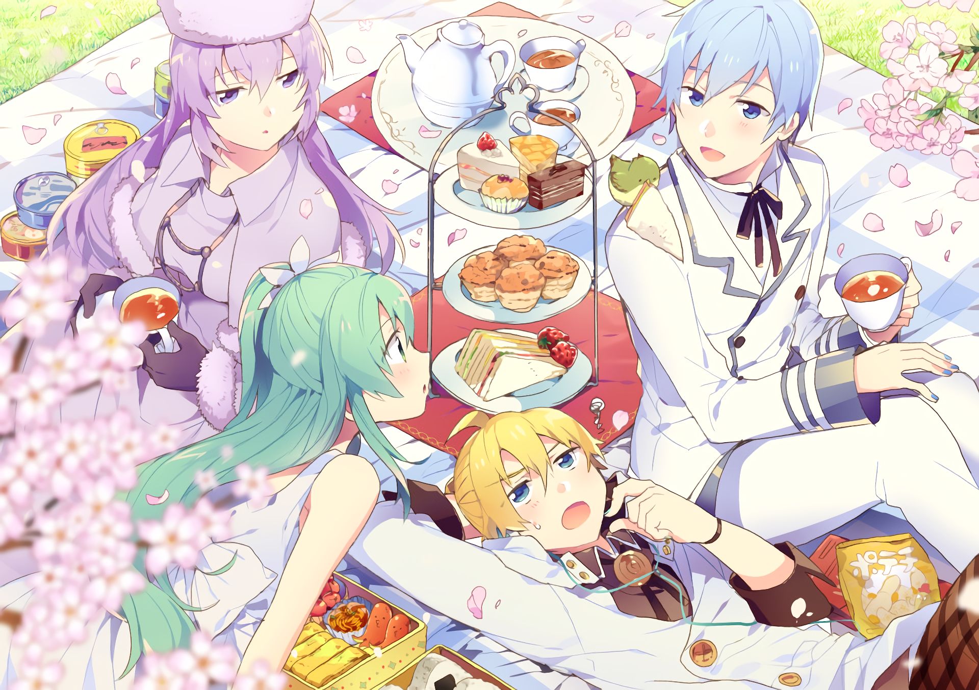 Download mobile wallpaper Anime, Vocaloid, Hatsune Miku, Luka Megurine, Kaito (Vocaloid), Len Kagamine for free.