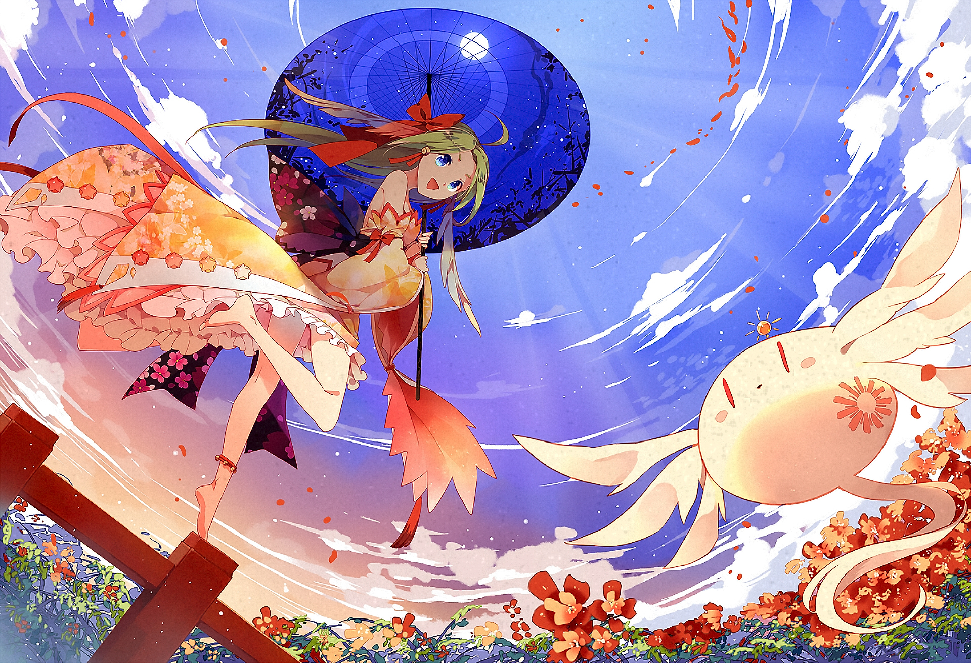 Laden Sie das Kreatur, Regenschirm, Original, Sonne, Animes, Japanische Kleidung-Bild kostenlos auf Ihren PC-Desktop herunter