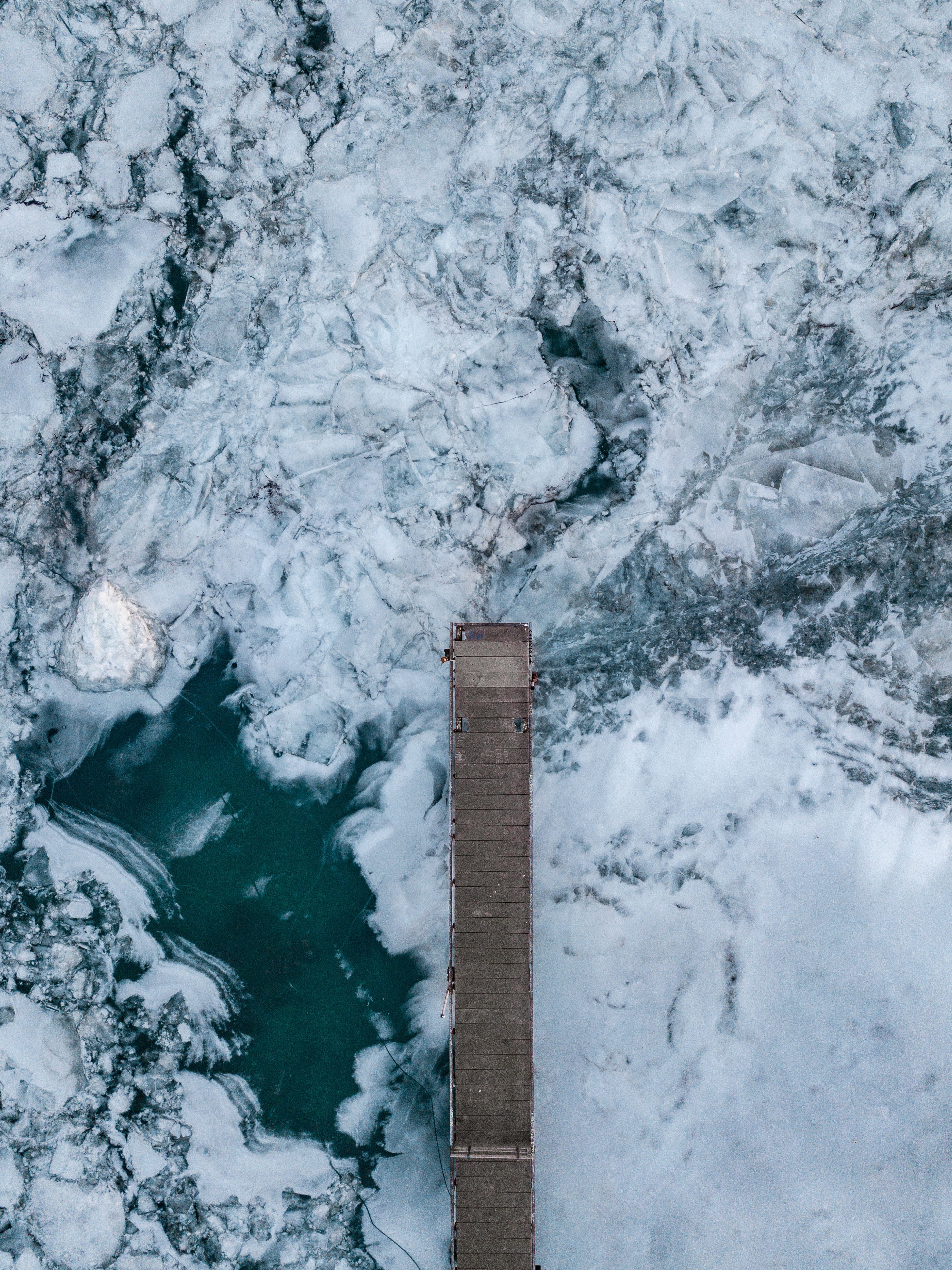 Free download wallpaper Nature, View From Above, Pier, Ice Floes, Ice on your PC desktop