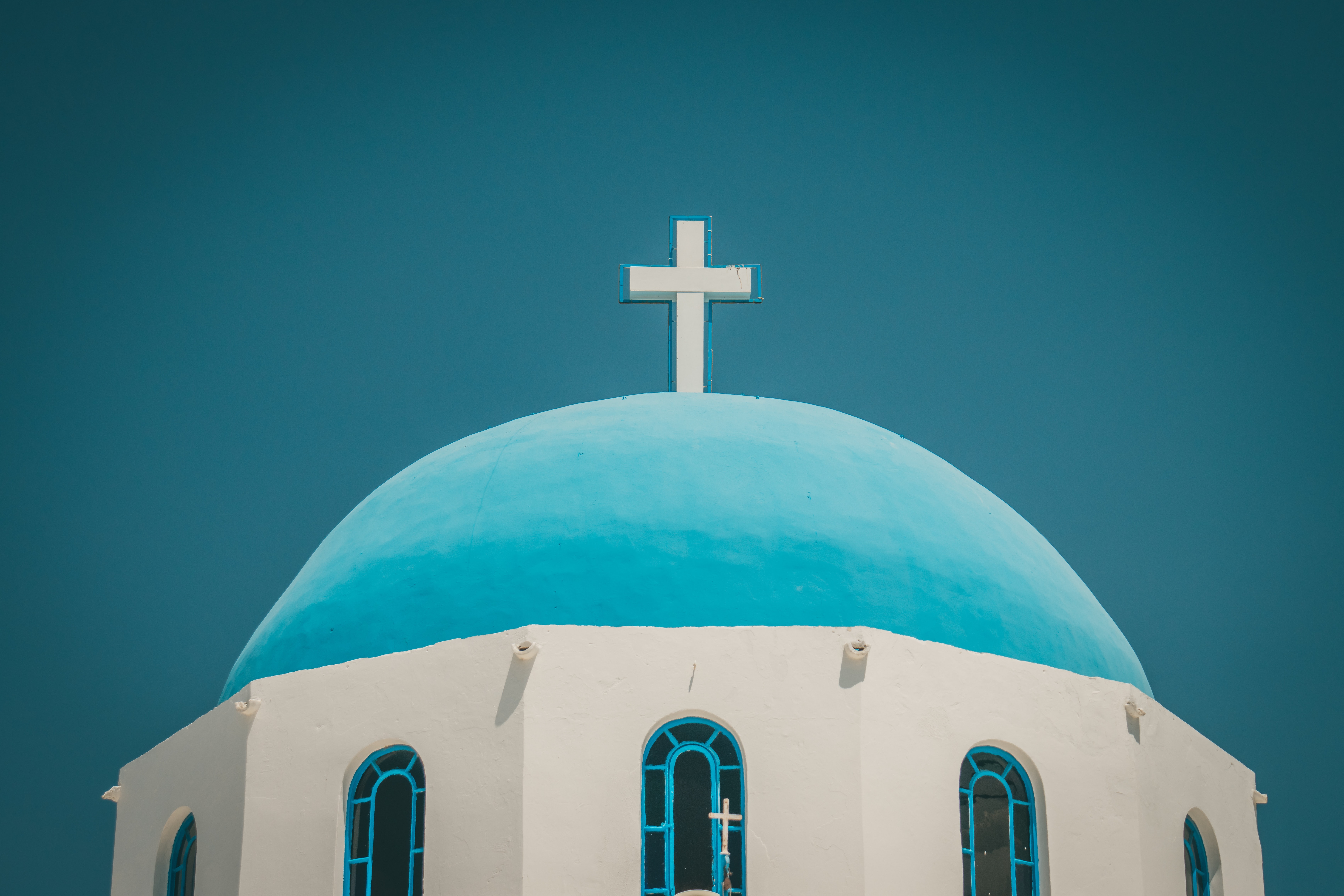 Download mobile wallpaper Church, Dome, Cross, Santorini, Churches, Religious for free.