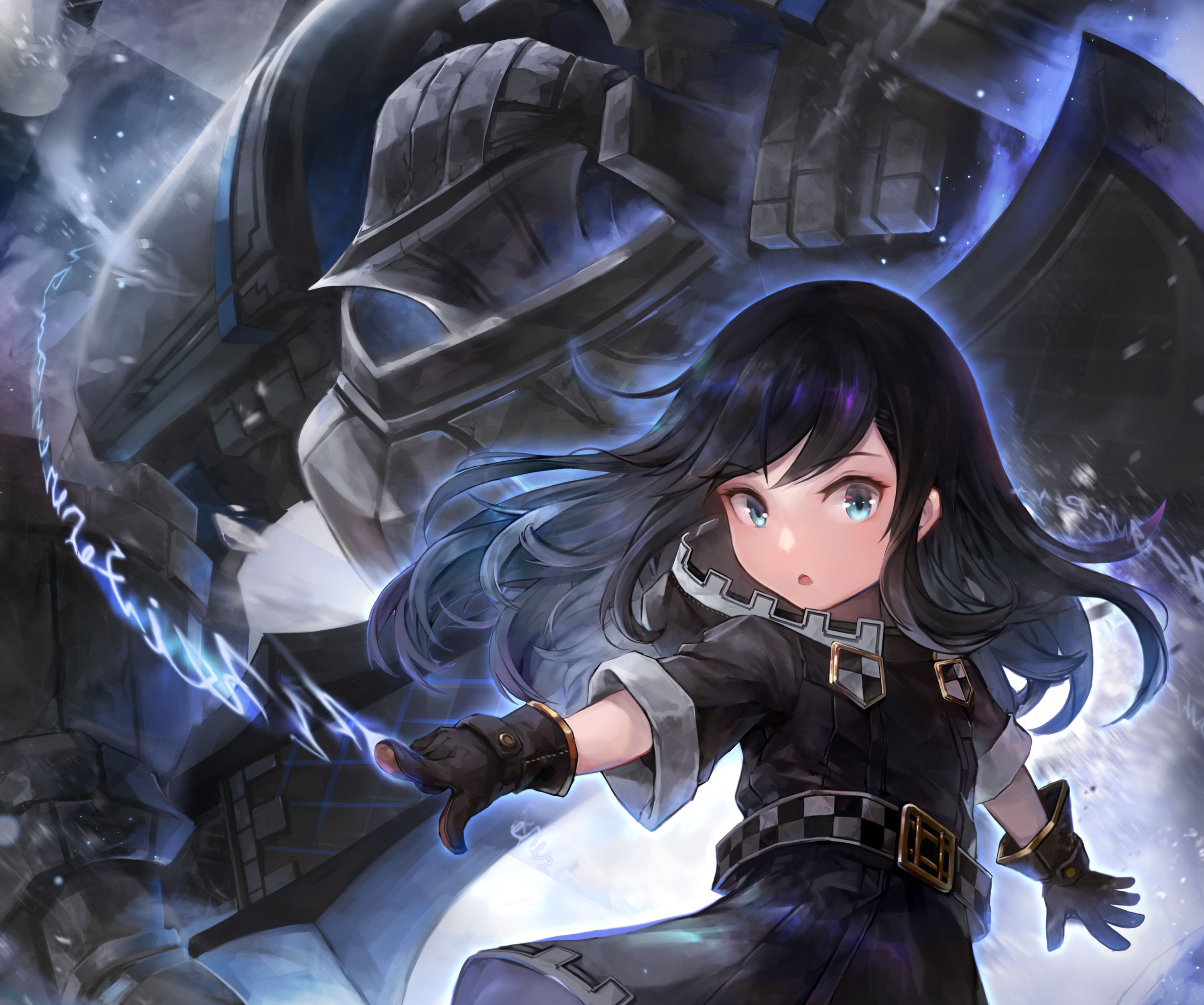 Free download wallpaper Anime, Magic, Blue Eyes, Original, Black Hair, Long Hair, Mecha on your PC desktop