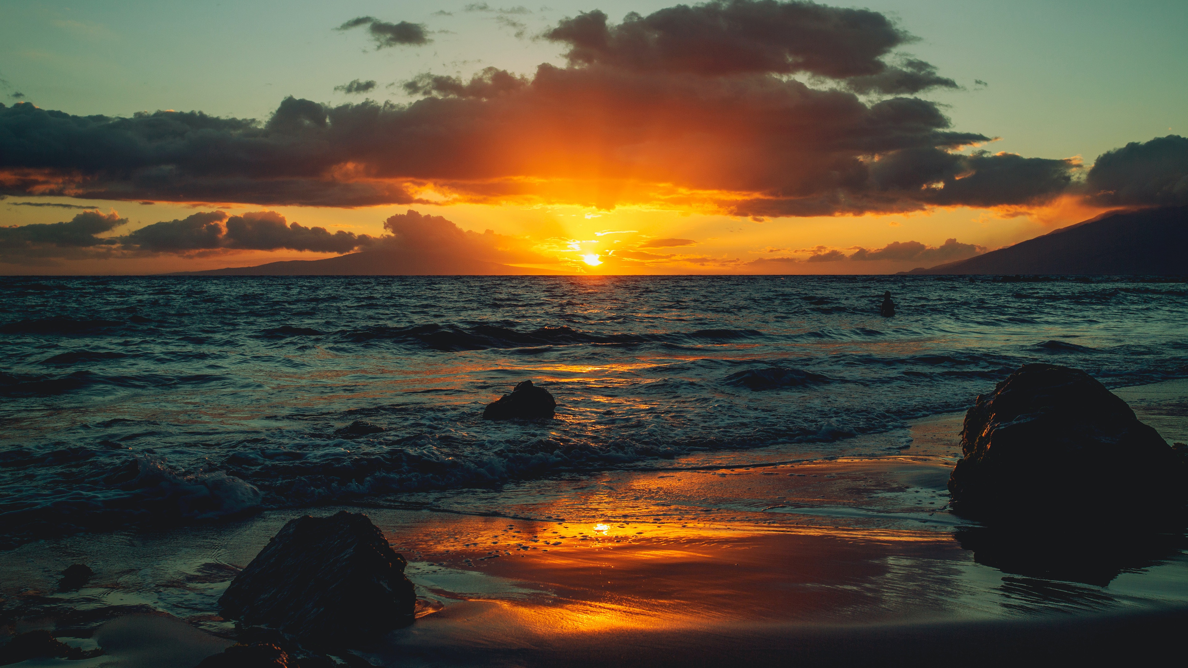 Free download wallpaper Sunset, Sea, Beach, Horizon, Shore, Earth on your PC desktop