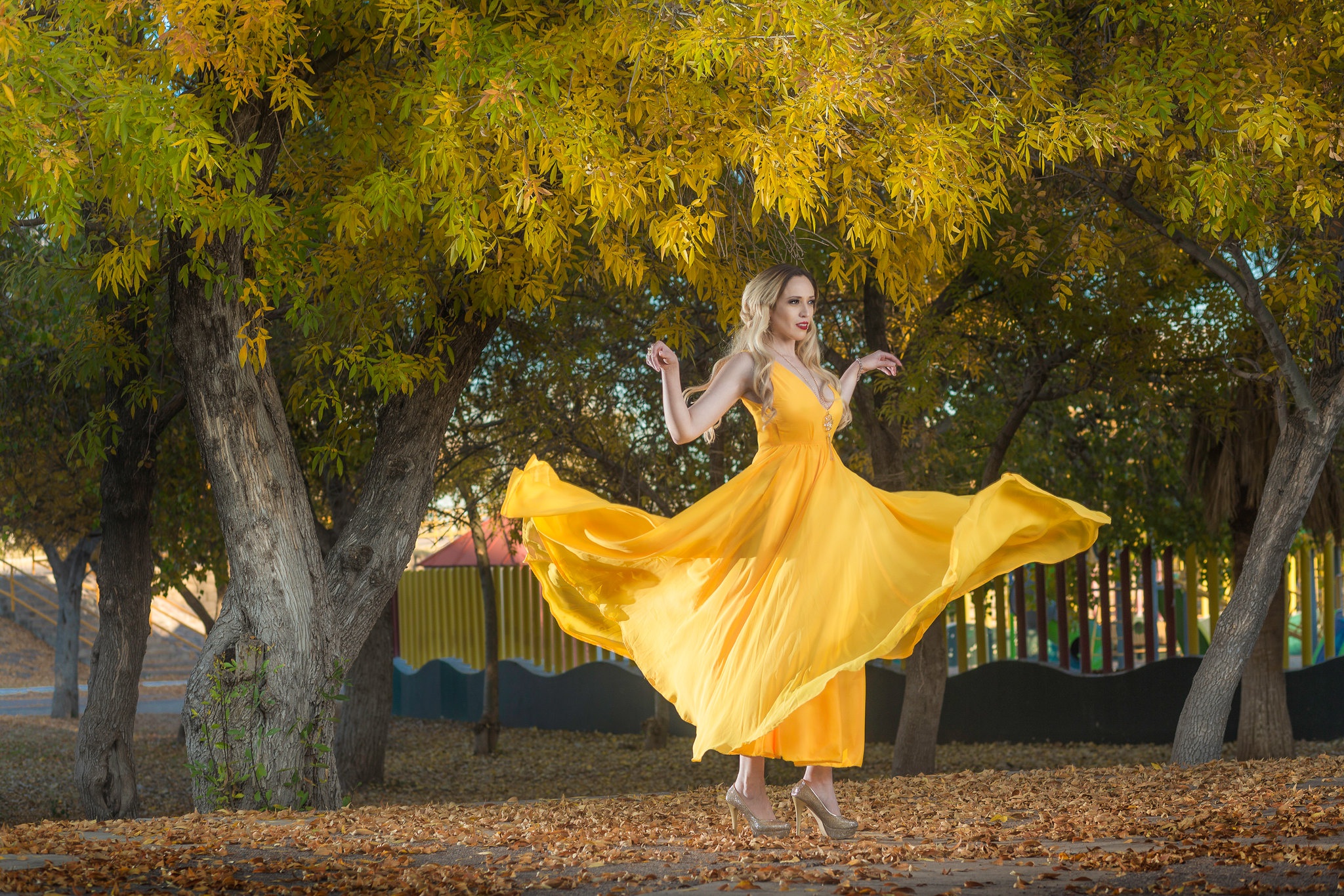 Download mobile wallpaper Blonde, Model, Women, Yellow Dress for free.