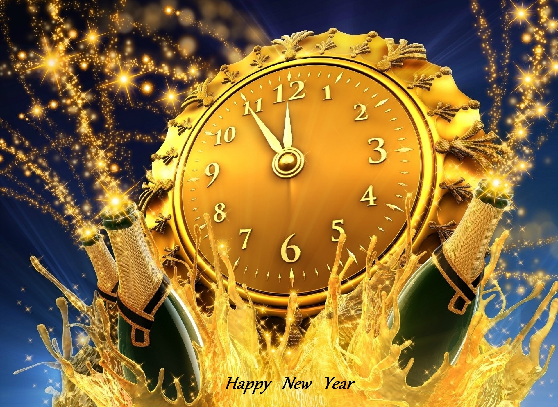 872911 скачать обои часы, шампанское, новый год, золотой, с новым годом, праздничные - заставки и картинки бесплатно