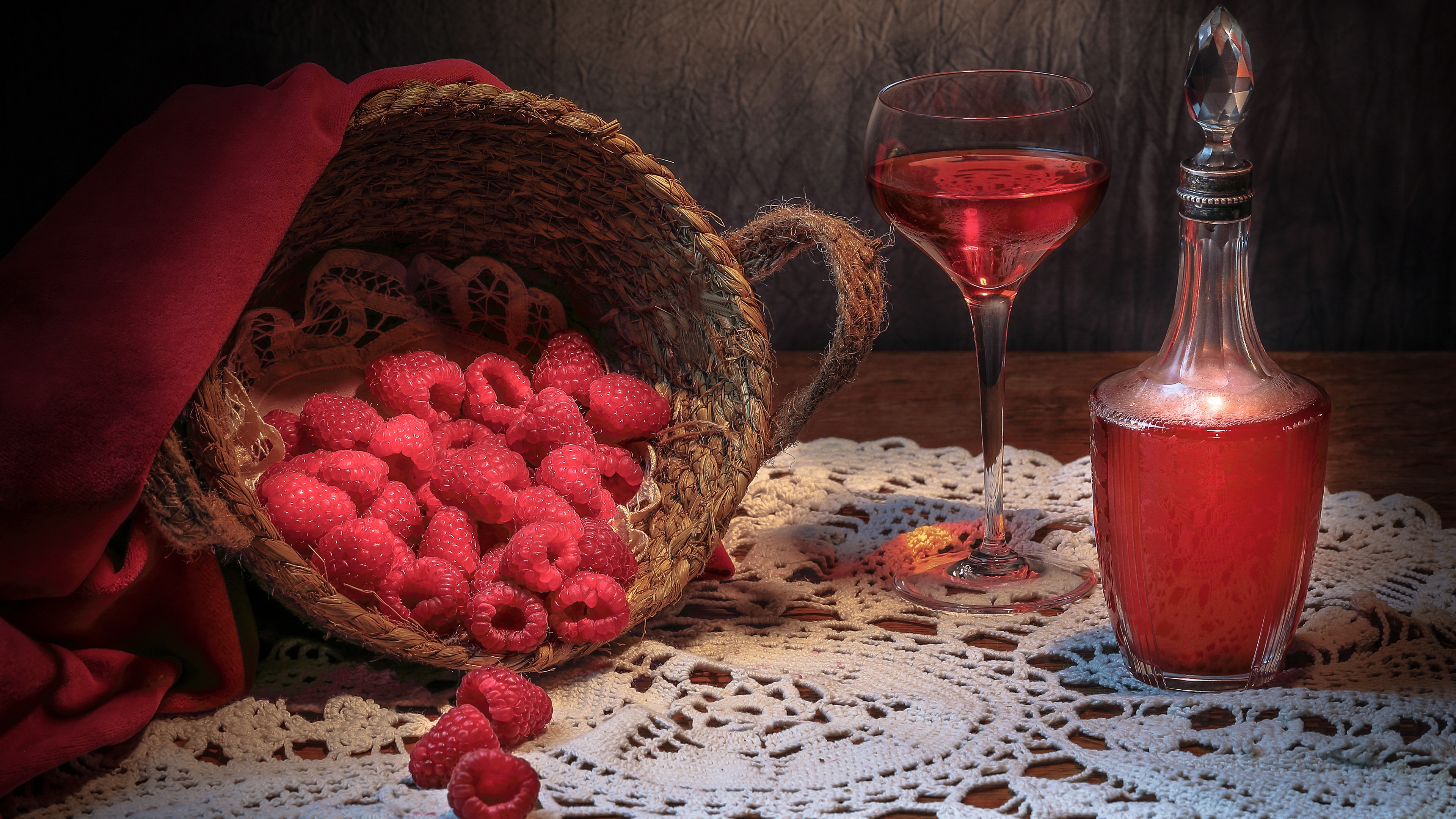 Download mobile wallpaper Raspberry, Still Life, Berry, Photography, Wine for free.