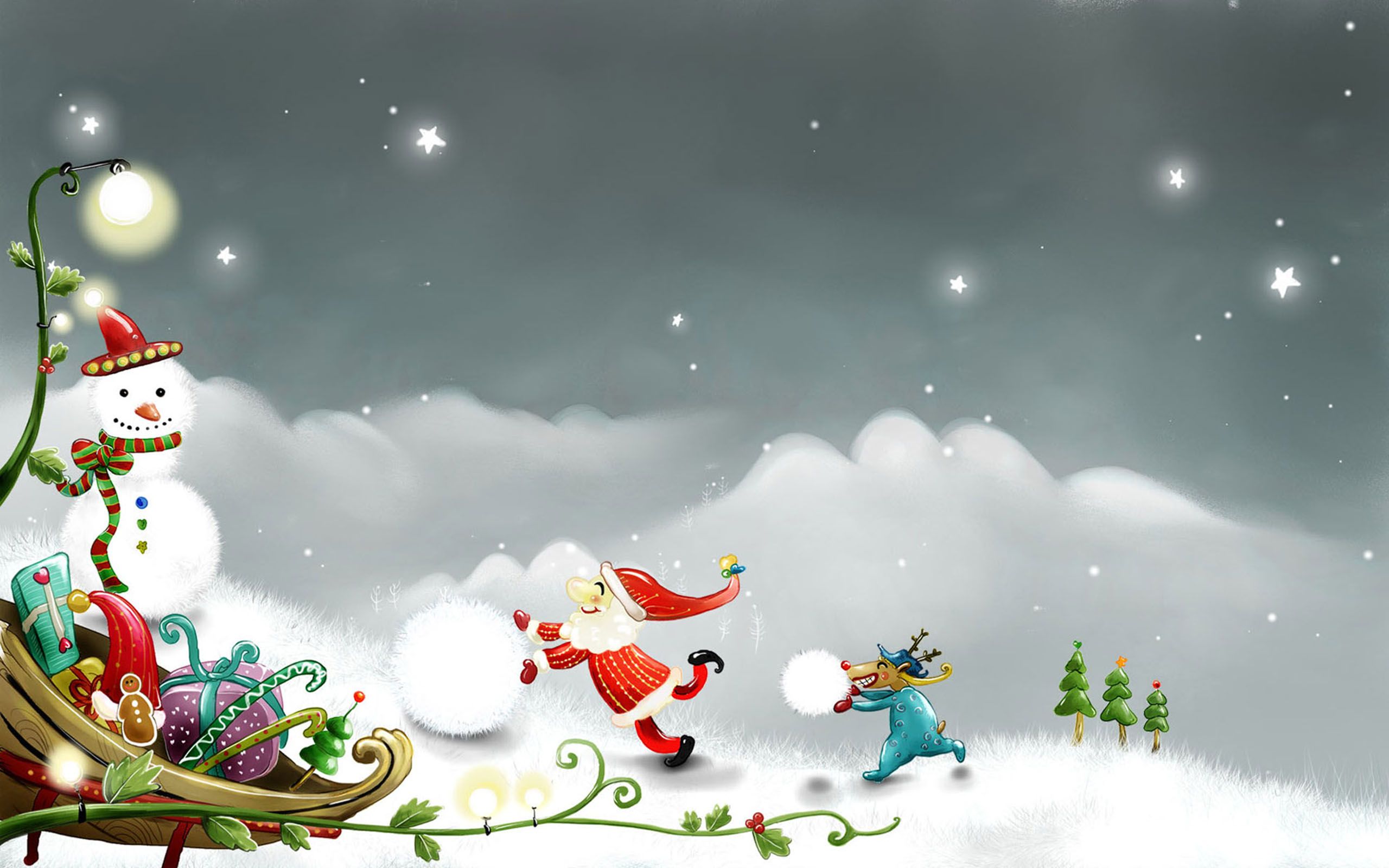 holiday, christmas, gift, santa, sleigh, snowman