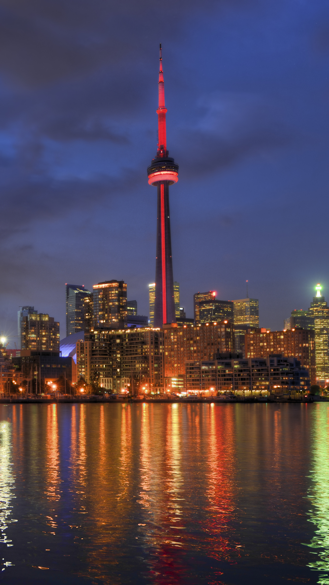 Download mobile wallpaper Cities, Night, City, Skyscraper, Building, Reflection, Canada, Tower, Toronto, Man Made for free.