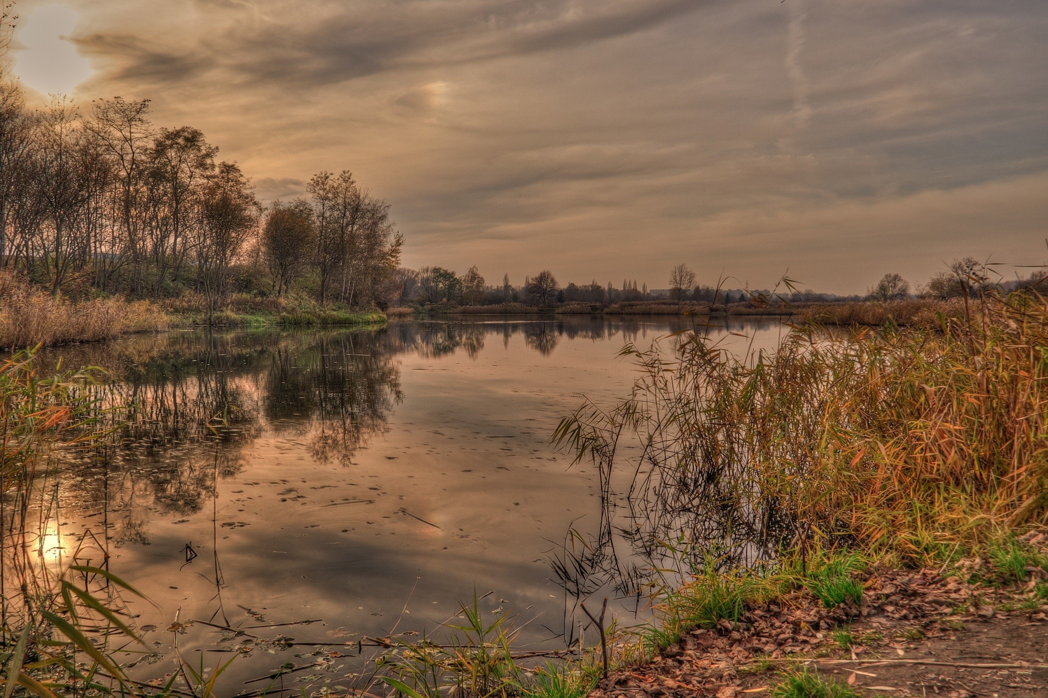 Download mobile wallpaper Autumn, Nature, Lake, Sunset, Landscape for free.