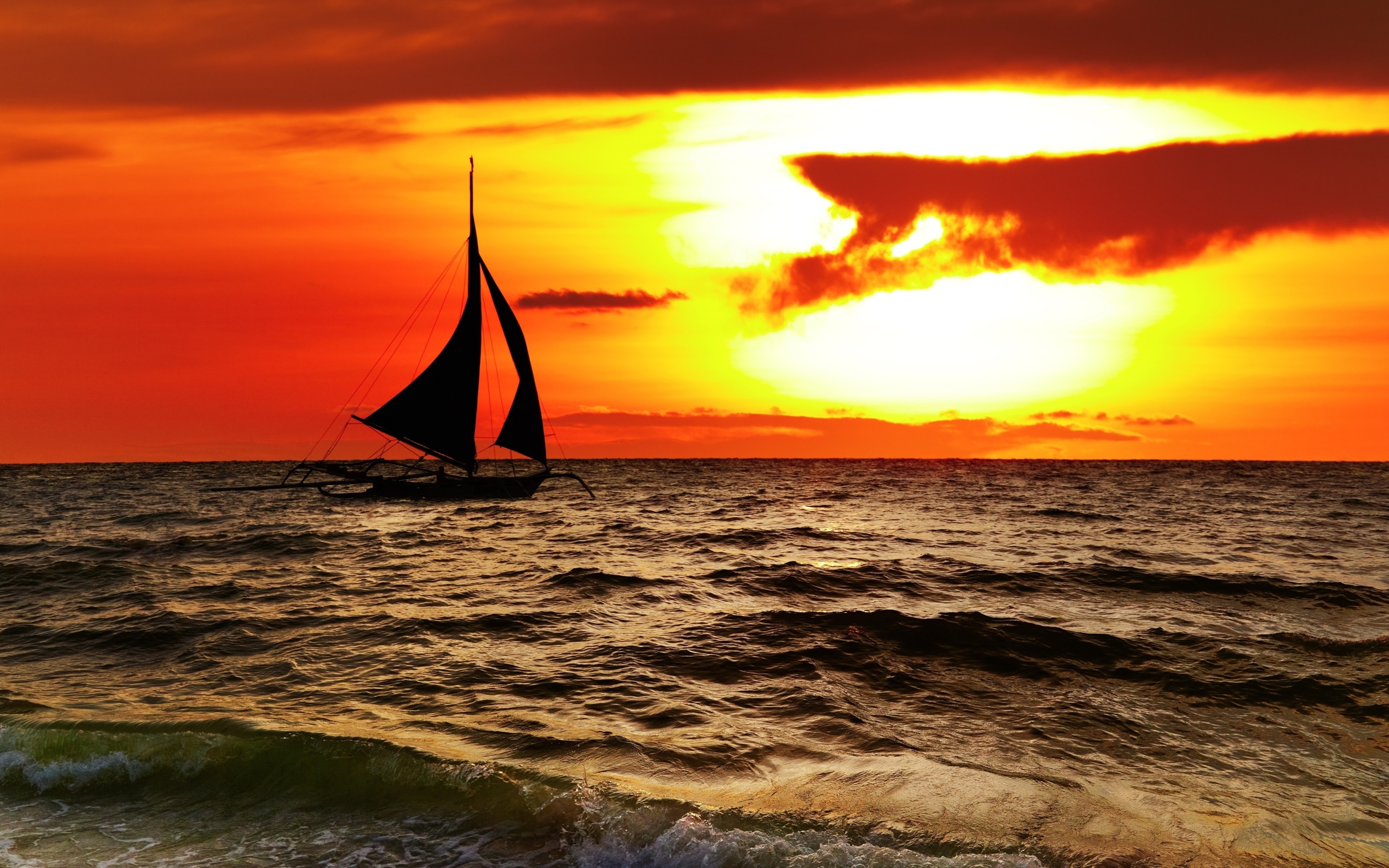 686300 завантажити шпалери фотографія, захід сонця, човен, хмара, пейзаж, природа, океан, помаранчевий колір), вітрильний спорт, море, сонце - заставки і картинки безкоштовно