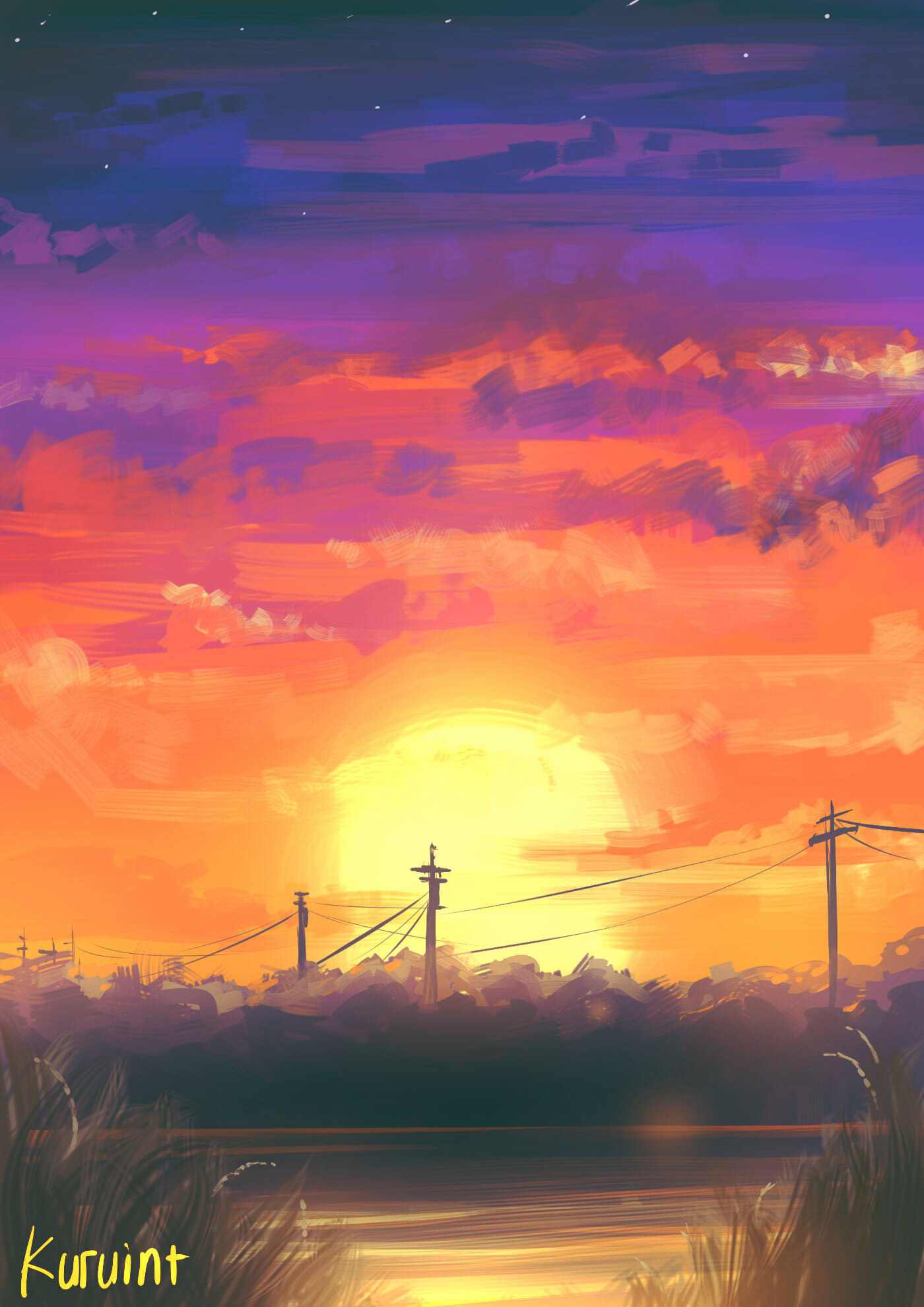 Download mobile wallpaper Dusk, Twilight, Sunset, Landscape, Art for free.