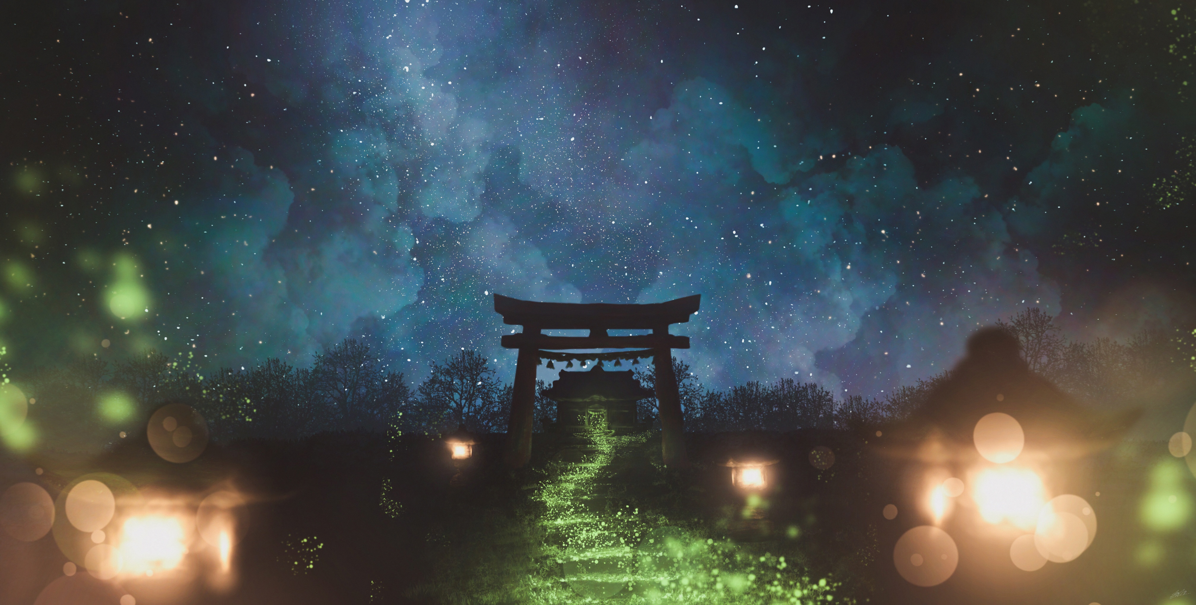 1014747 baixar papel de parede anime, estação temple, noite, céu, torii - protetores de tela e imagens gratuitamente