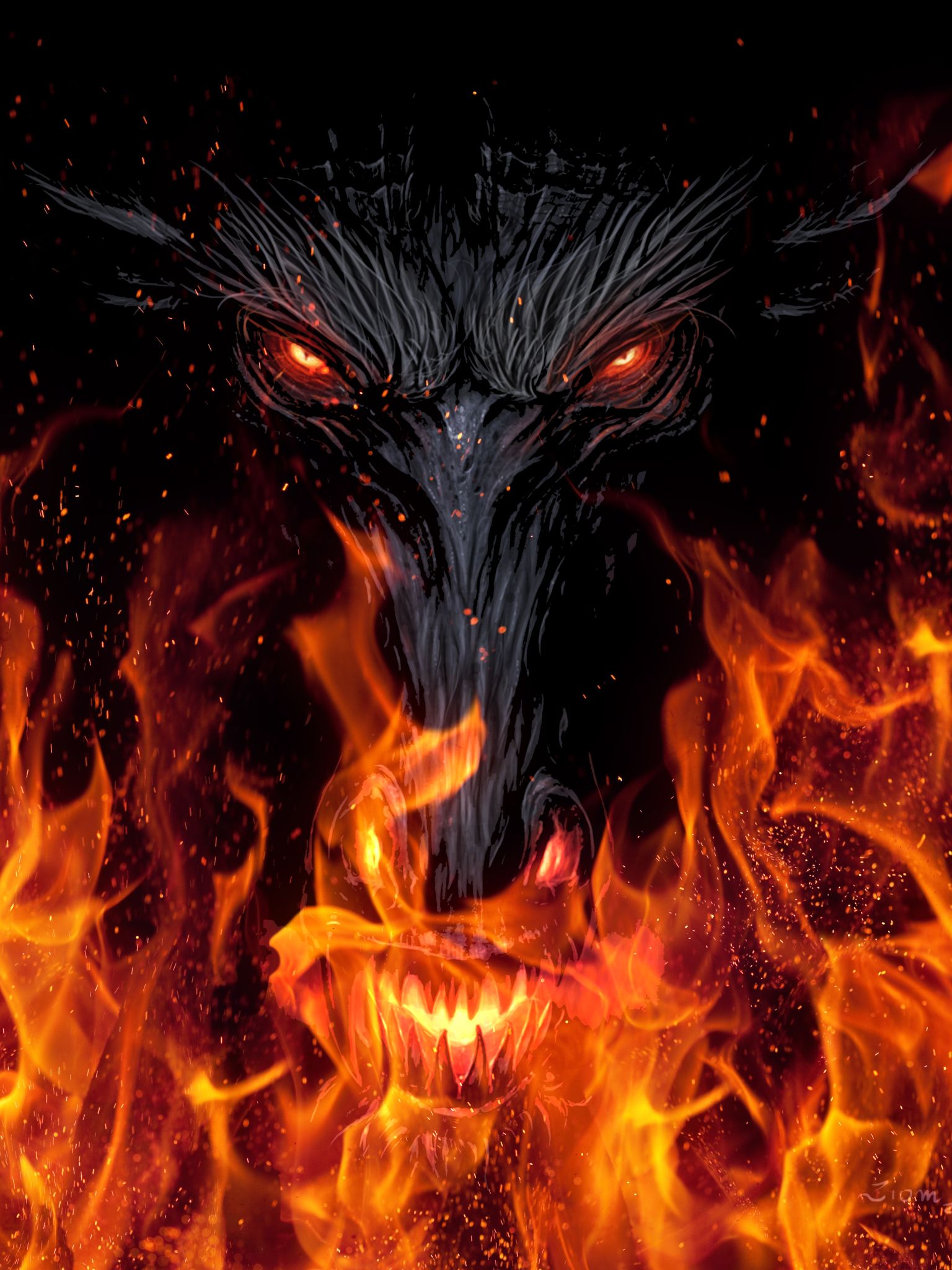 Download mobile wallpaper Fire, Dark, Flame, Demon for free.