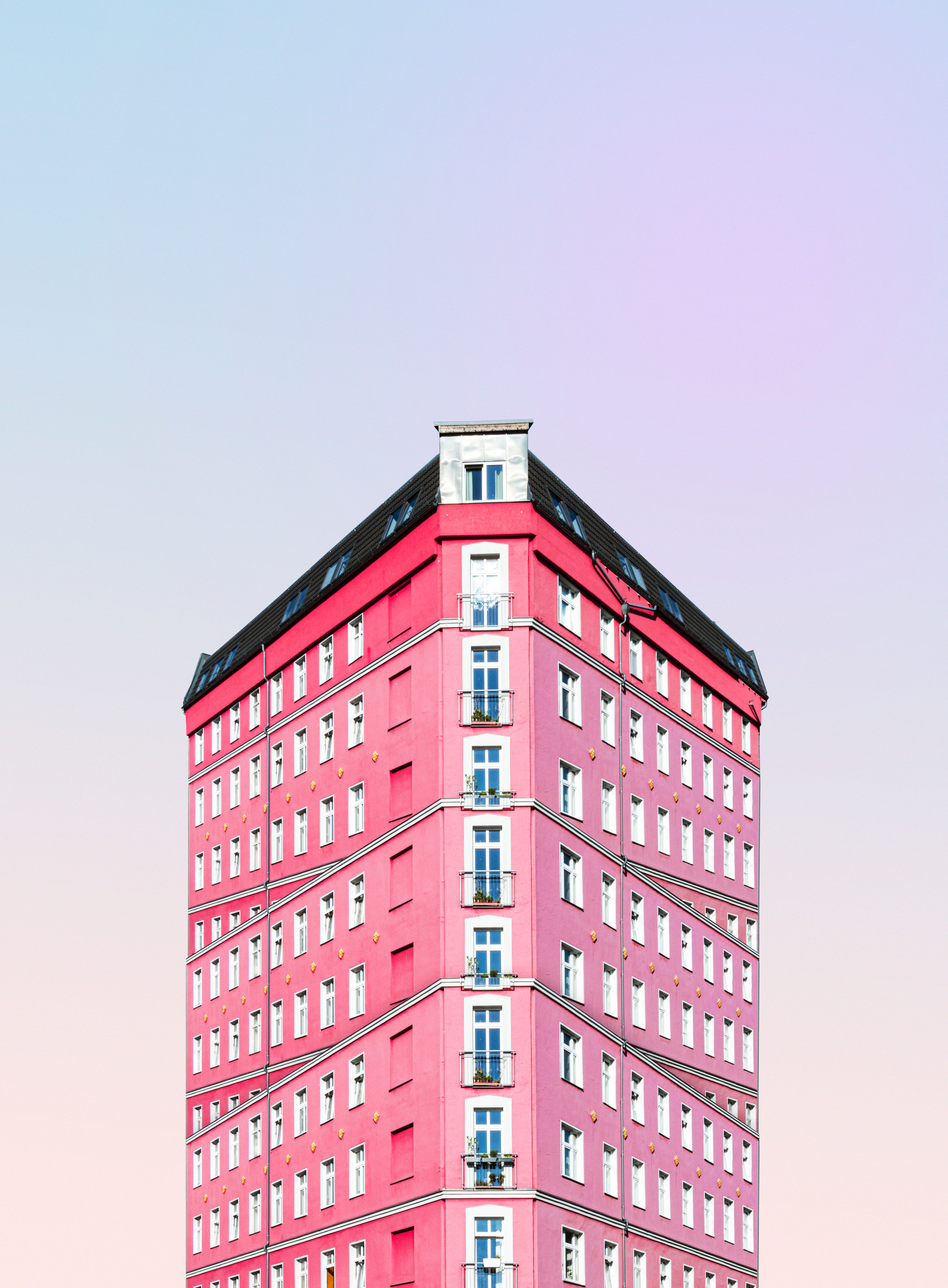 Download mobile wallpaper Building, Facade, Architecture, Pink, Minimalism for free.