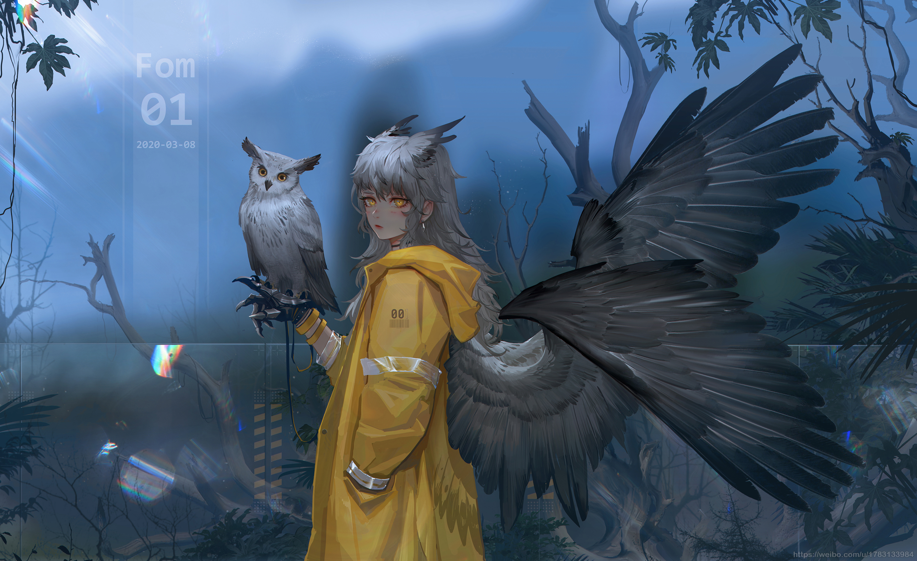 Free download wallpaper Anime, Owl, Wings, Original on your PC desktop