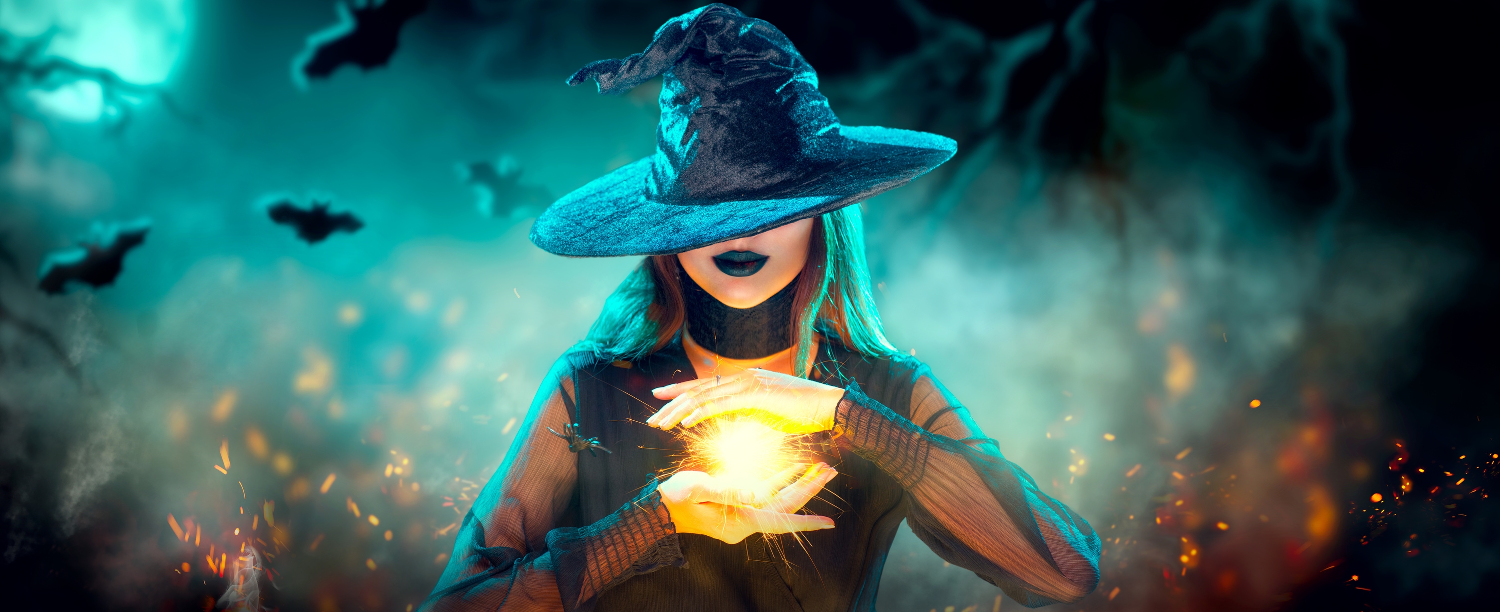 Download mobile wallpaper Fantasy, Hat, Bat, Witch for free.