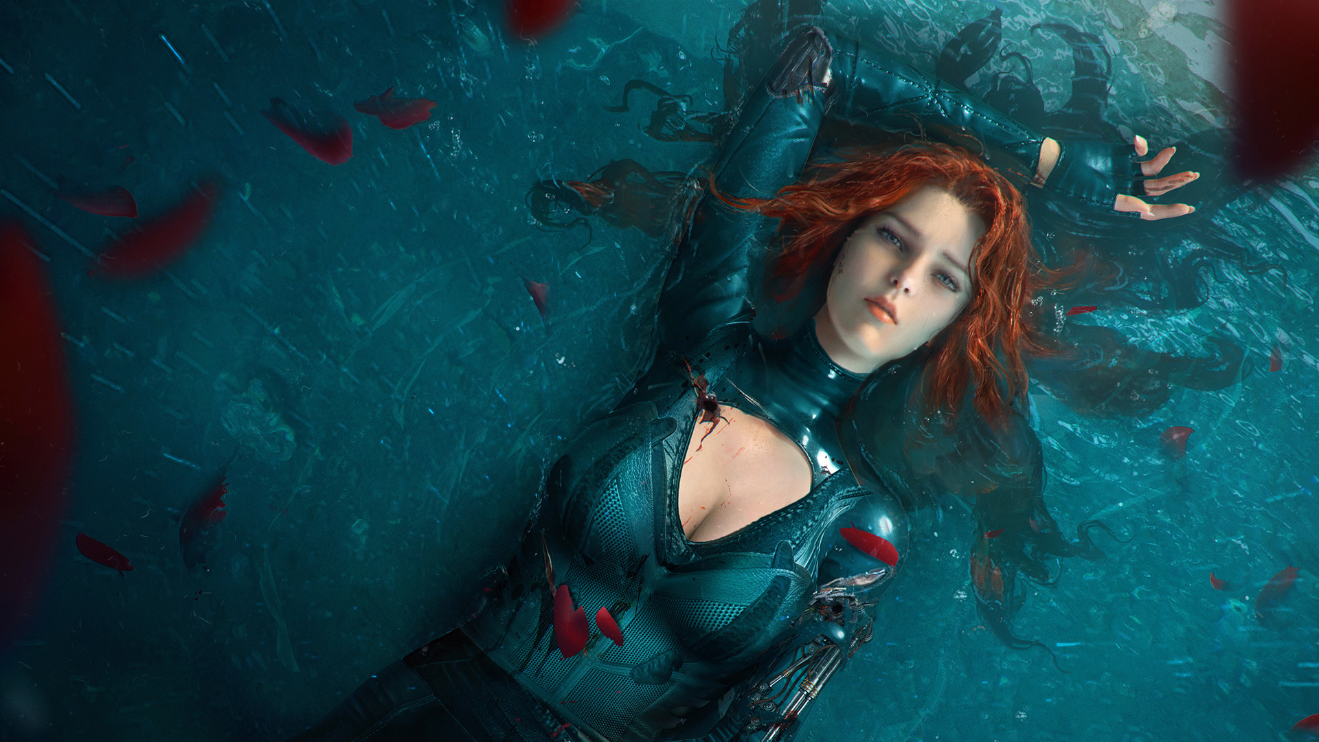 Download mobile wallpaper Sci Fi, Cyborg, Red Hair, Lying Down for free.