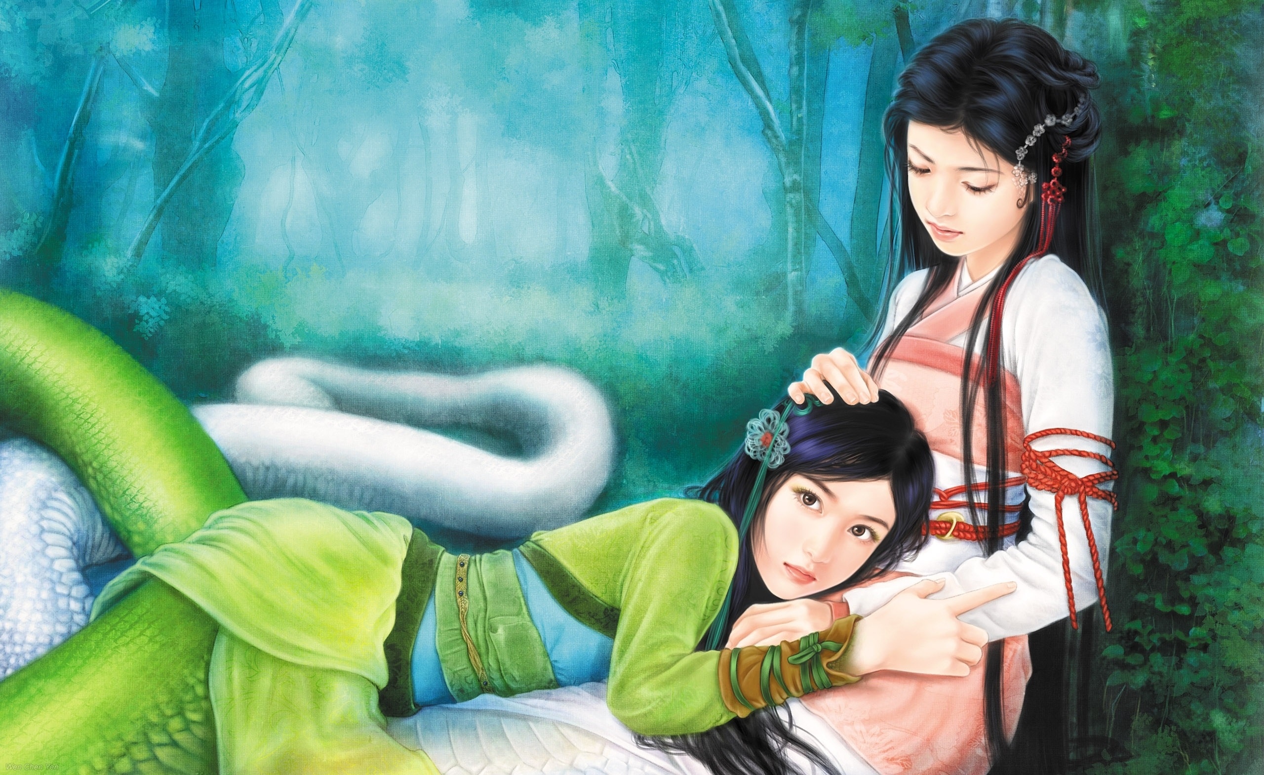 Download mobile wallpaper Fantasy, Snake, Tail, Oriental, Women, Asian for free.