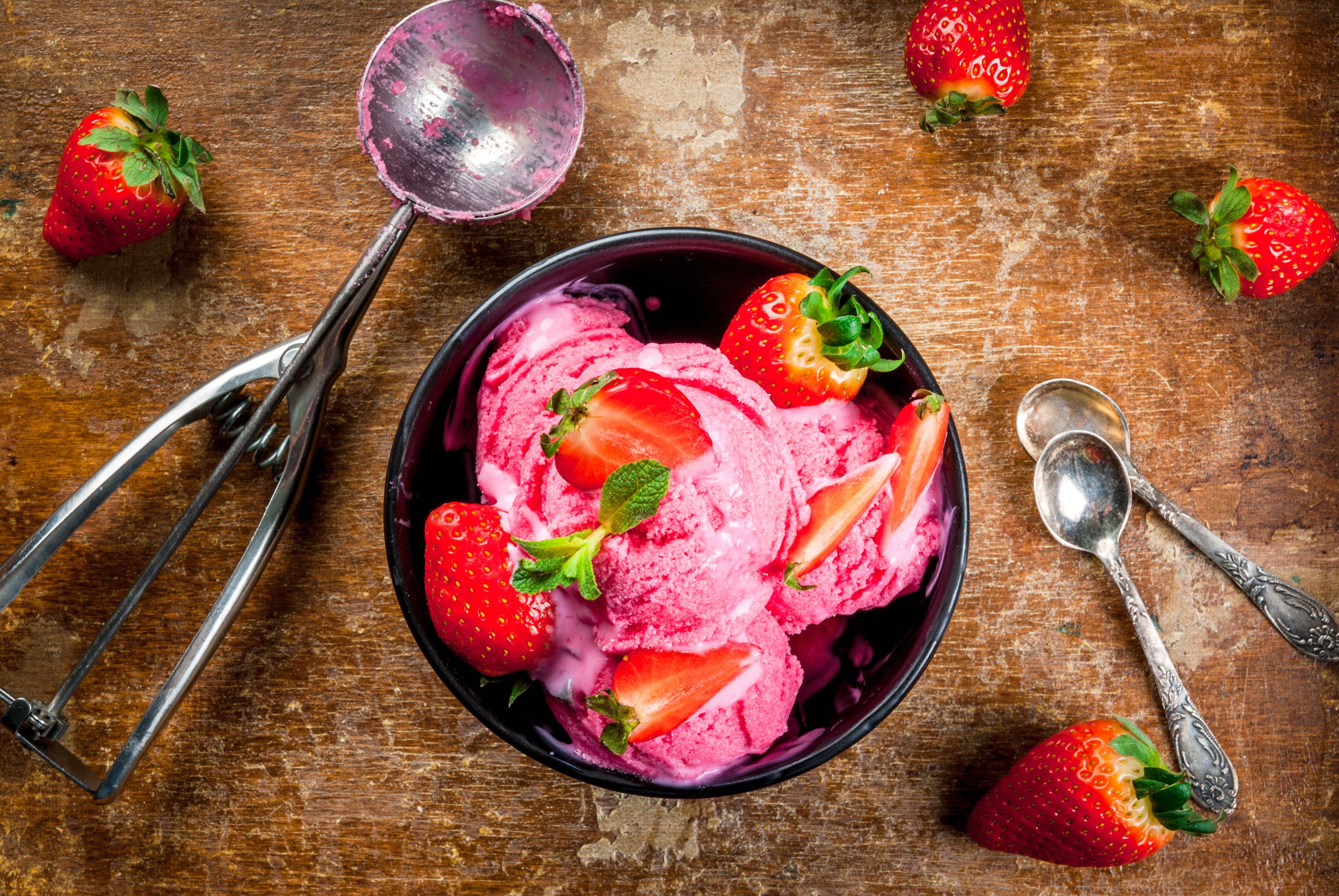 Free download wallpaper Food, Strawberry, Ice Cream, Still Life, Berry, Fruit on your PC desktop