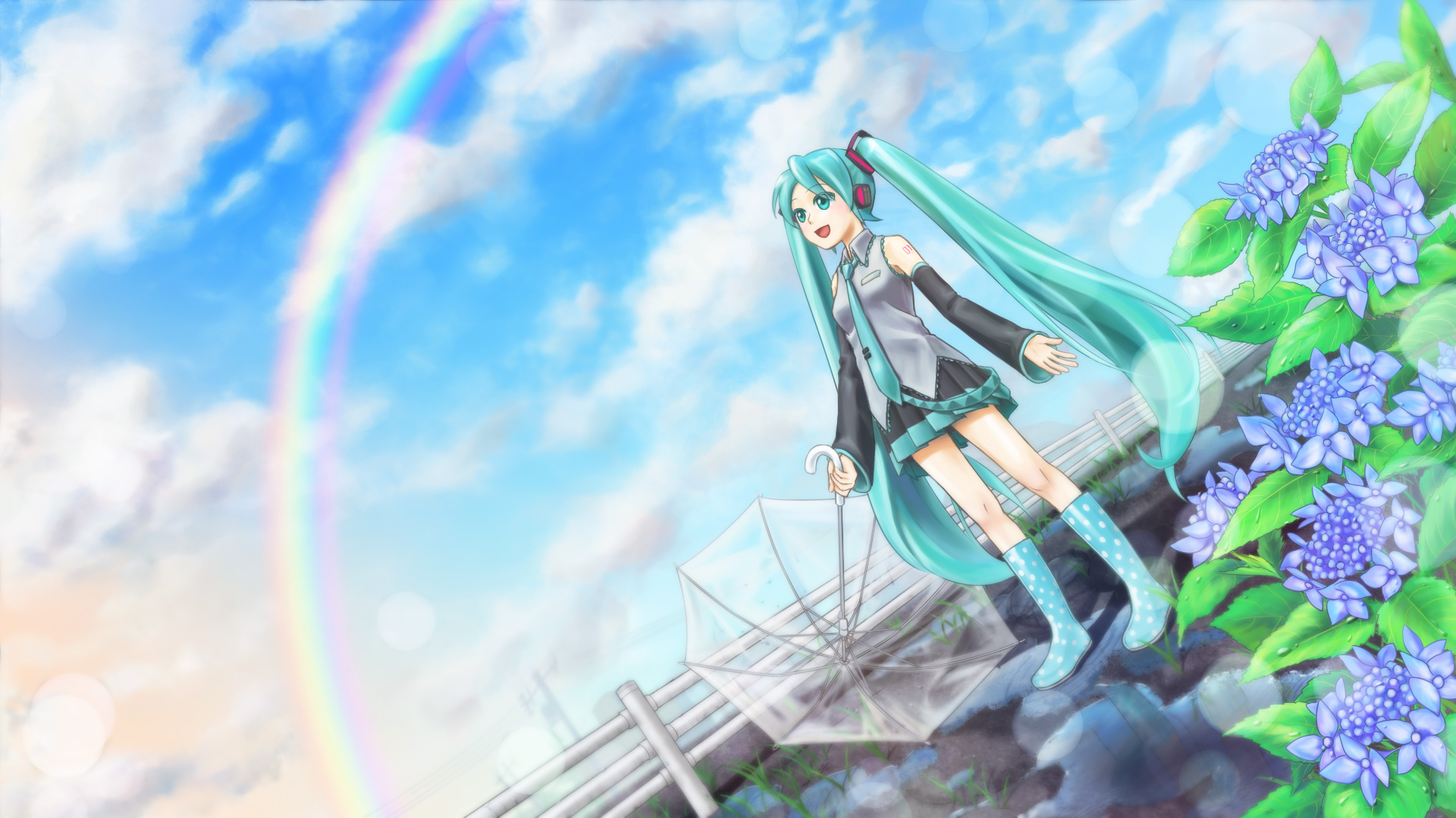 Download mobile wallpaper Vocaloid, Hatsune Miku, Rainbow, Sky, Anime for free.